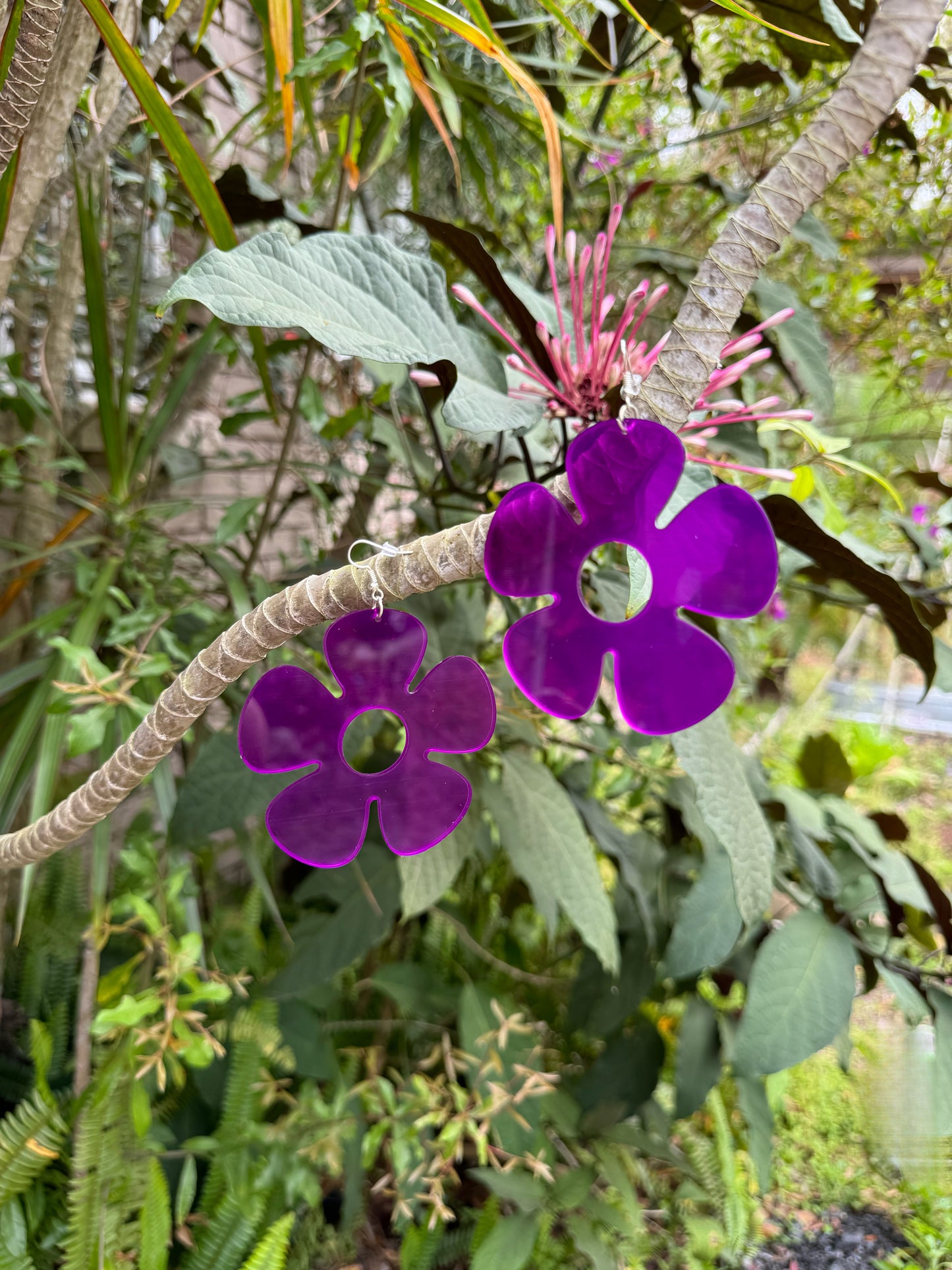 Groovy Neon Flower Power Plexi Glass Acrylic Earrings