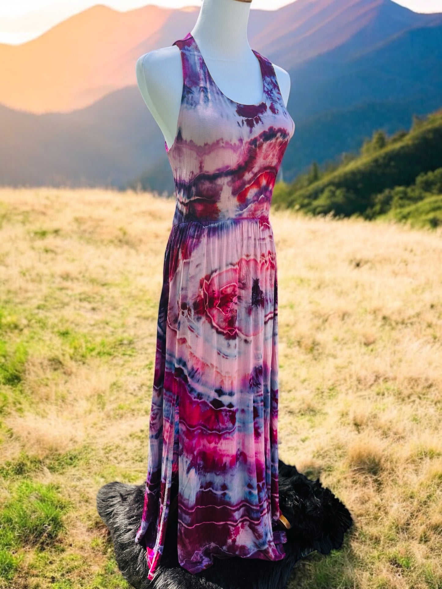 Geode Tiedye Midi Dress with slits/pockets Size Small
