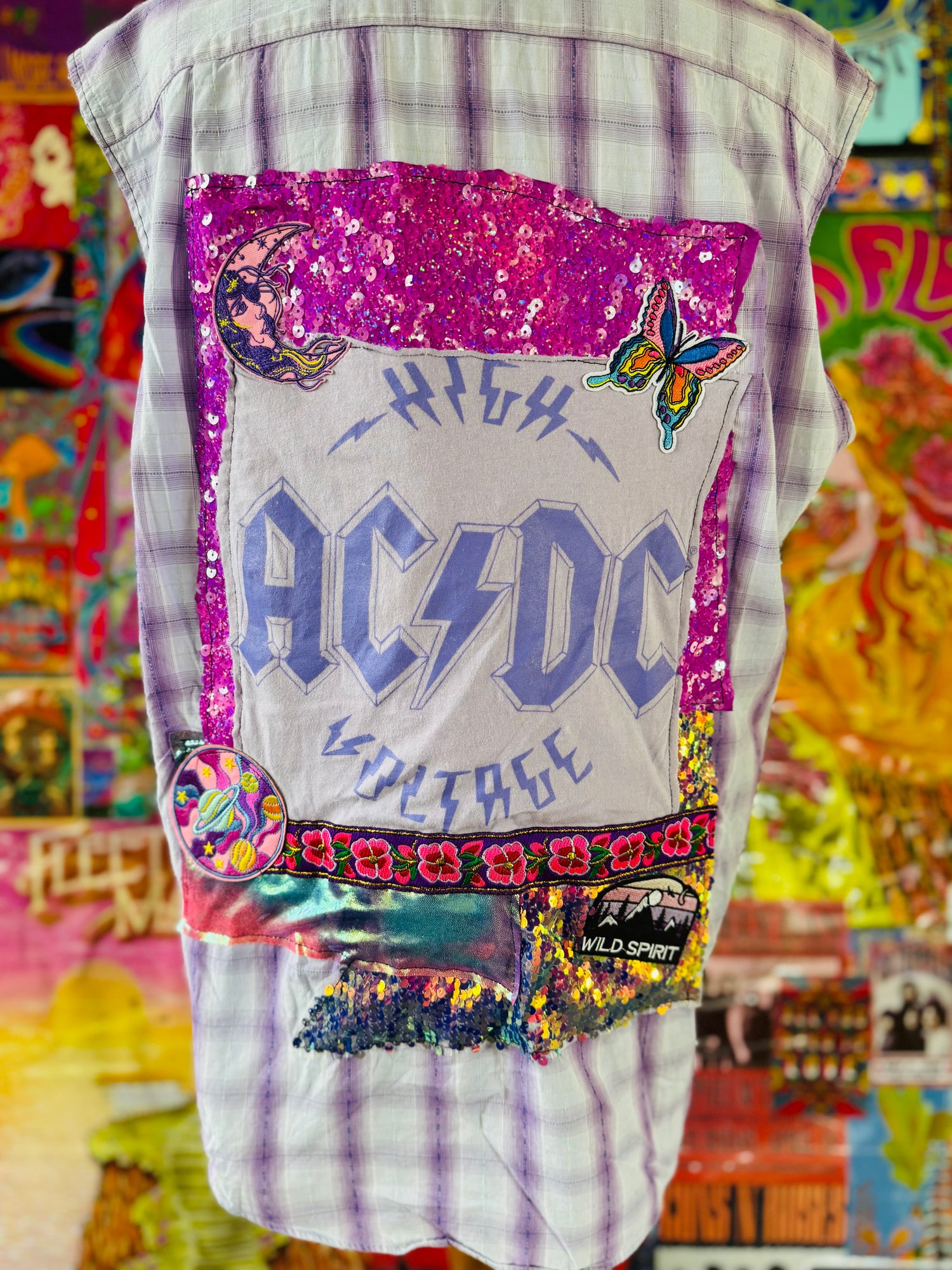 One of a Kind AC/DC flannel vest Size M/L
