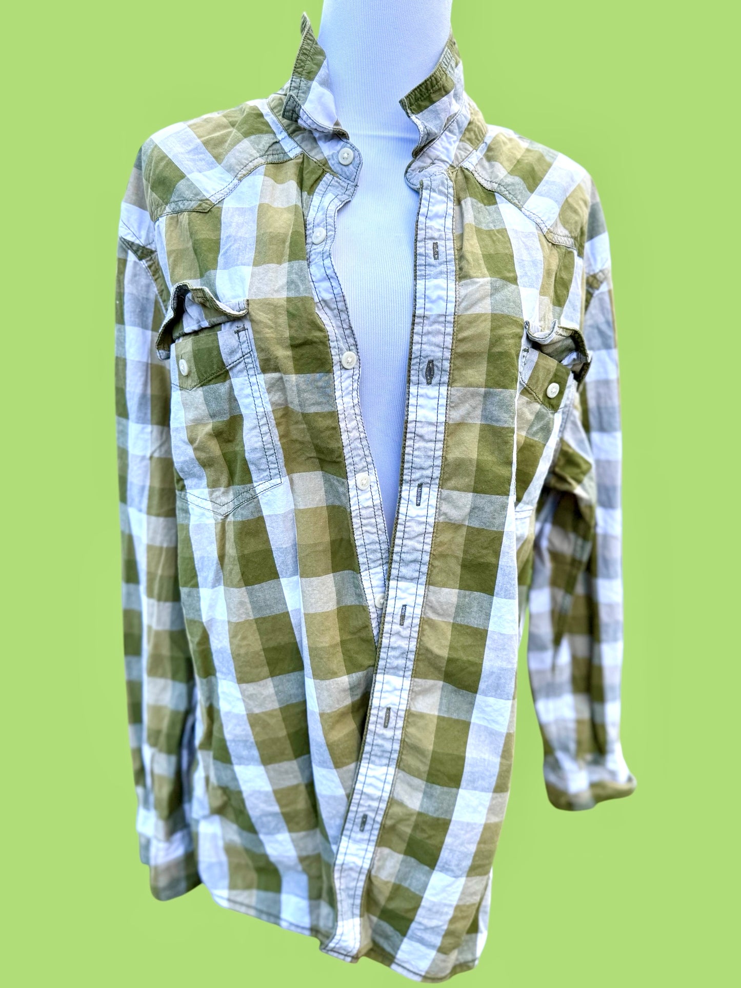 Men’s XL Billy Strings Upcycled Green Plaid Long Sleeve Tee