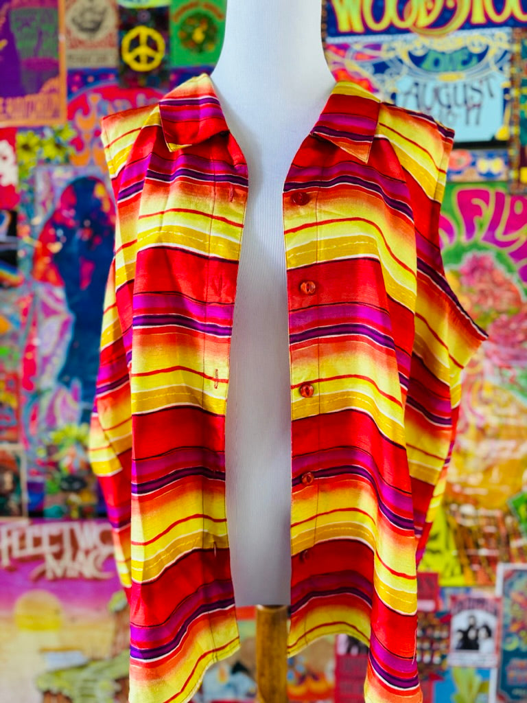 One of a Kind Striped Mushroom Festival Vest 2XL/3XL