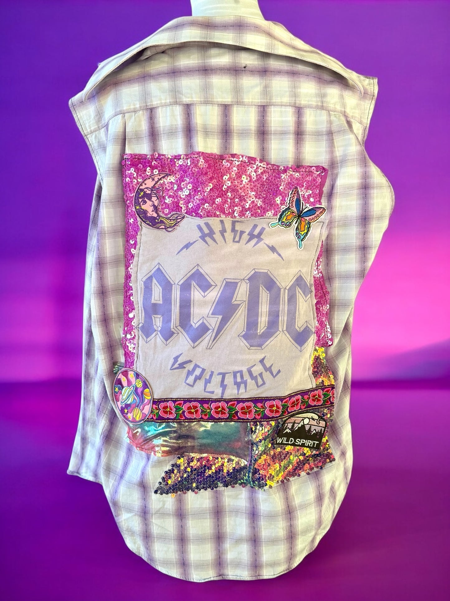 One of a Kind AC/DC flannel vest Size M/L