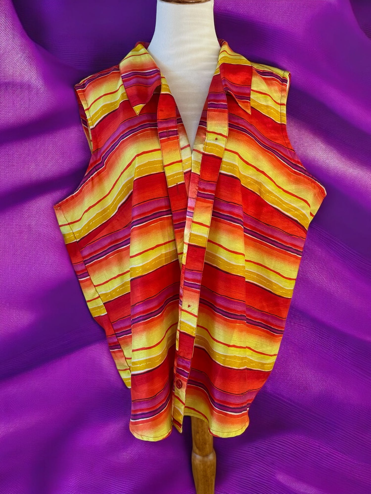 One of a Kind Striped Mushroom Festival Vest 2XL/3XL