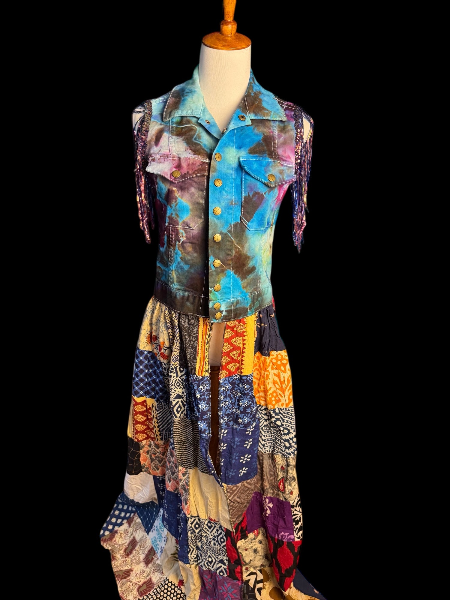 Grateful Dead Tiedye Duster Vest Patchwork Size Small