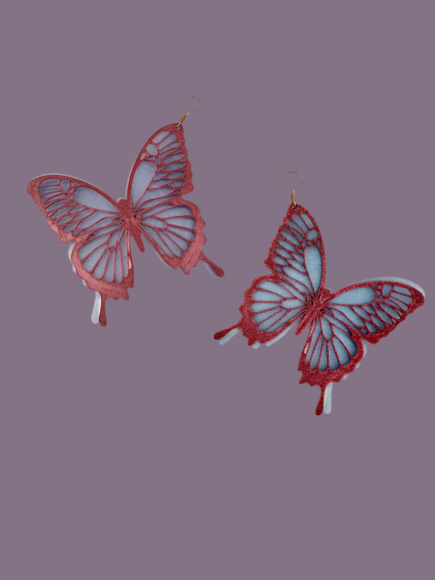 3D Printed Double Butterfly Earrings 3x2
