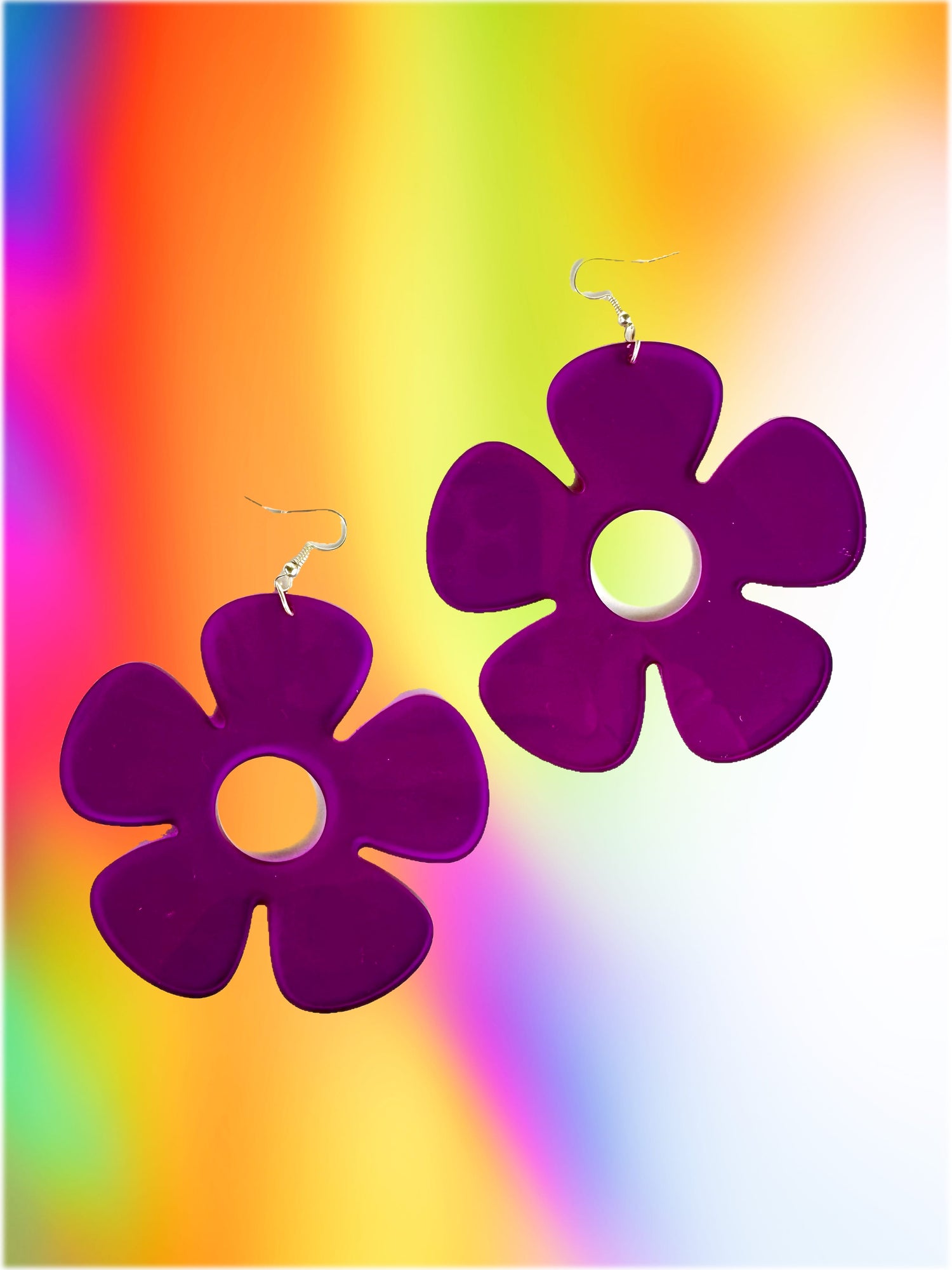Groovy Neon Flower Power Plexi Glass Acrylic Earrings