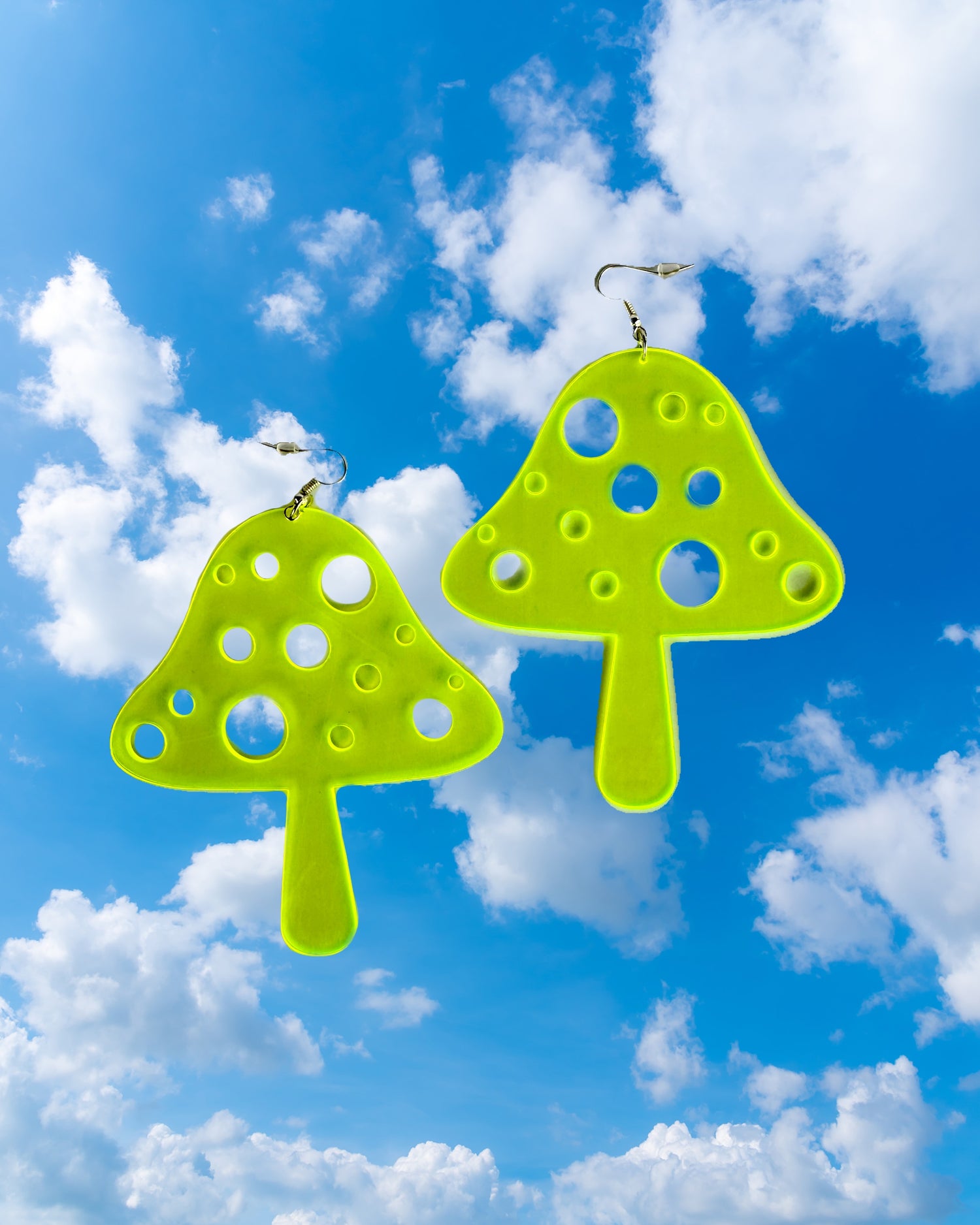 Neon Mushroom Plexi Glass Acrylic Earrings