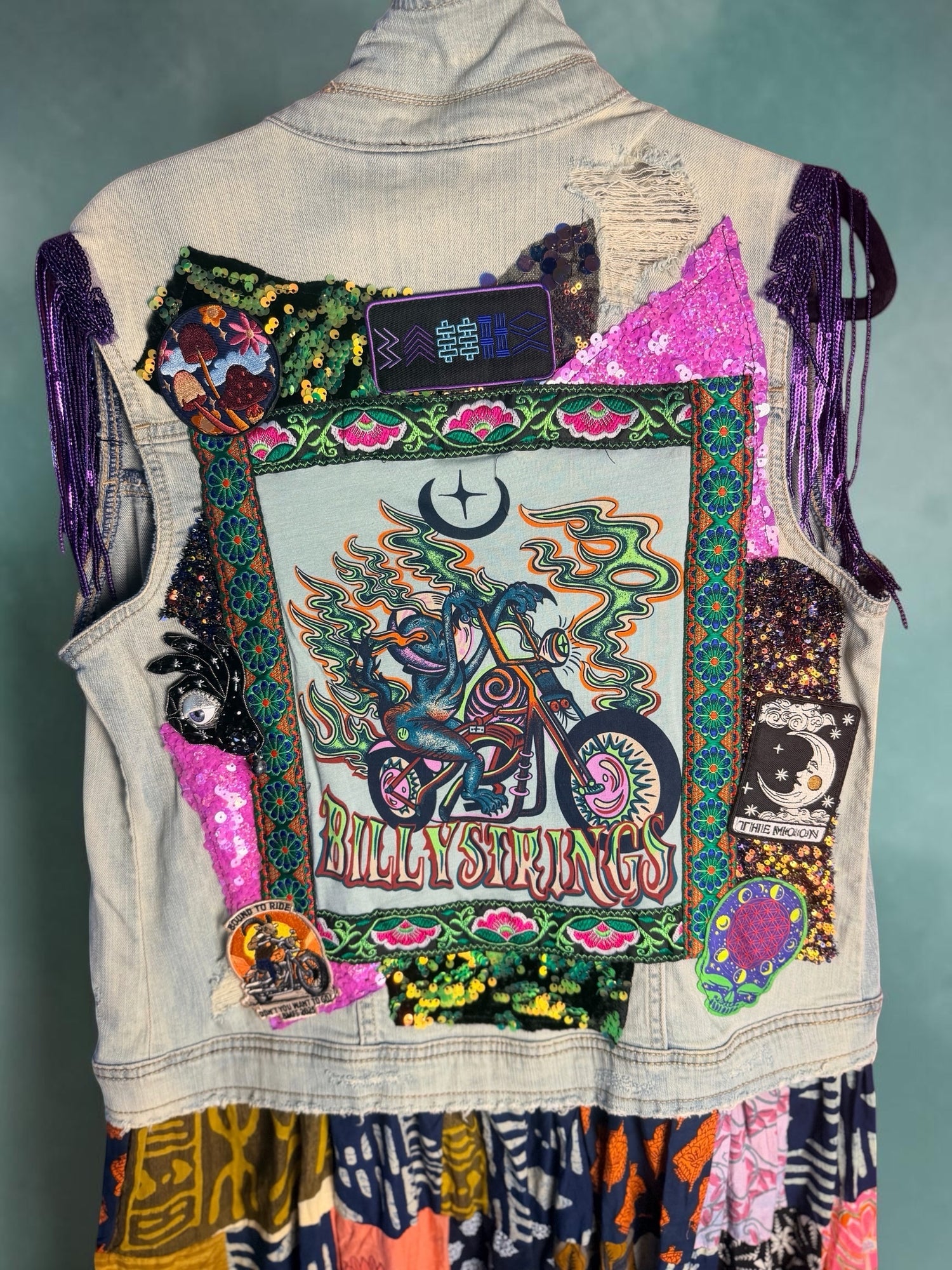 Upcycled Billy Strings BMFS sequin patchwork duster Women’s size Medium