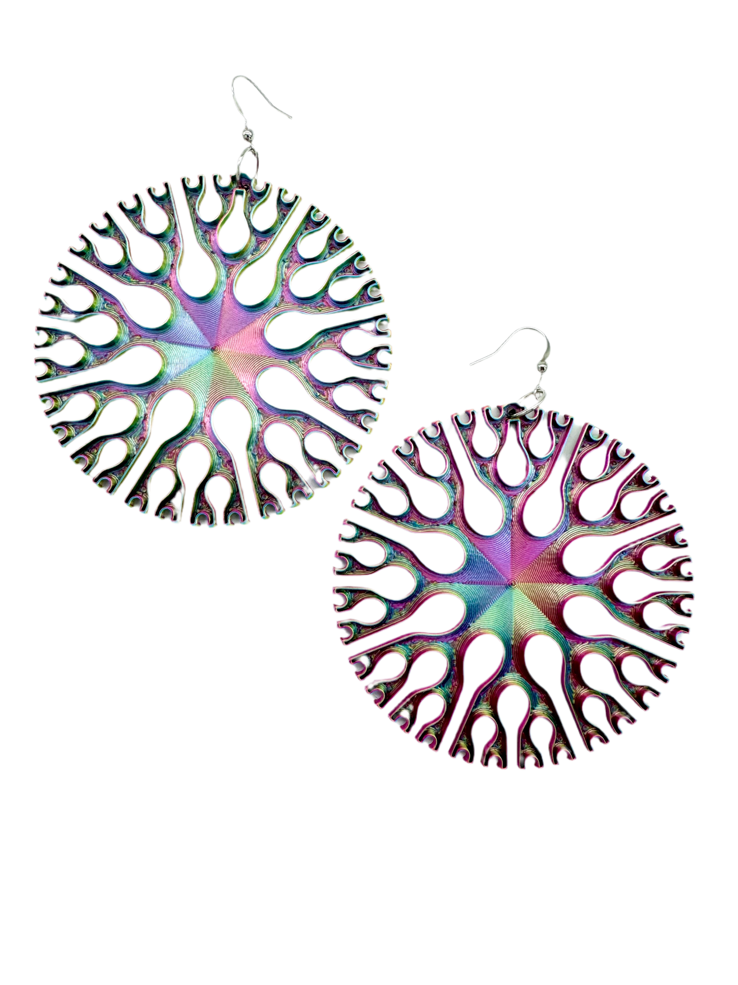 3D Printed Rainbow Fractal Earrings 3"