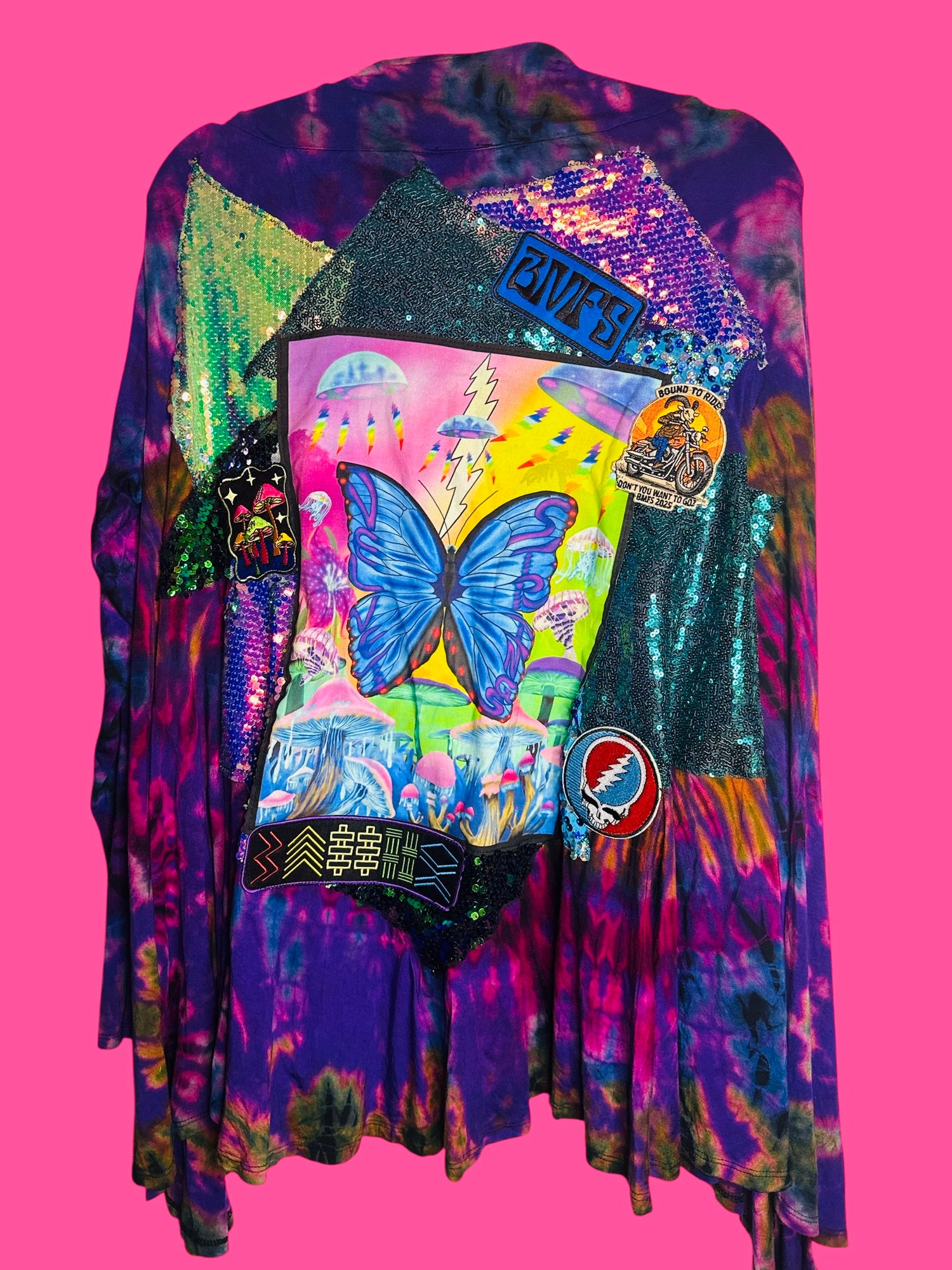Tiedye Upcycled Velvet Strings Sparkle Cardigan size Women’s XL