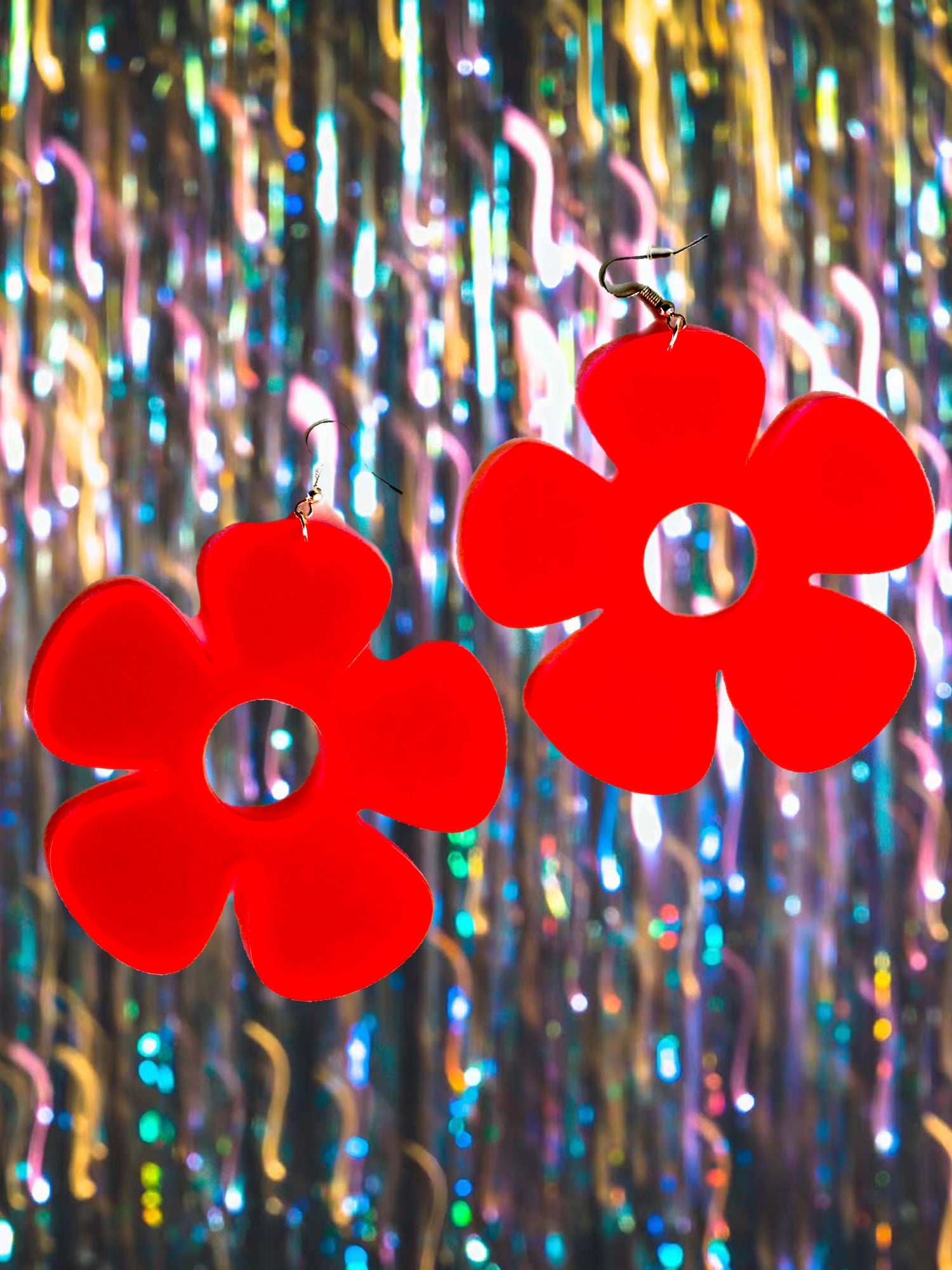 Groovy Neon Flower Power Plexi Glass Acrylic Earrings