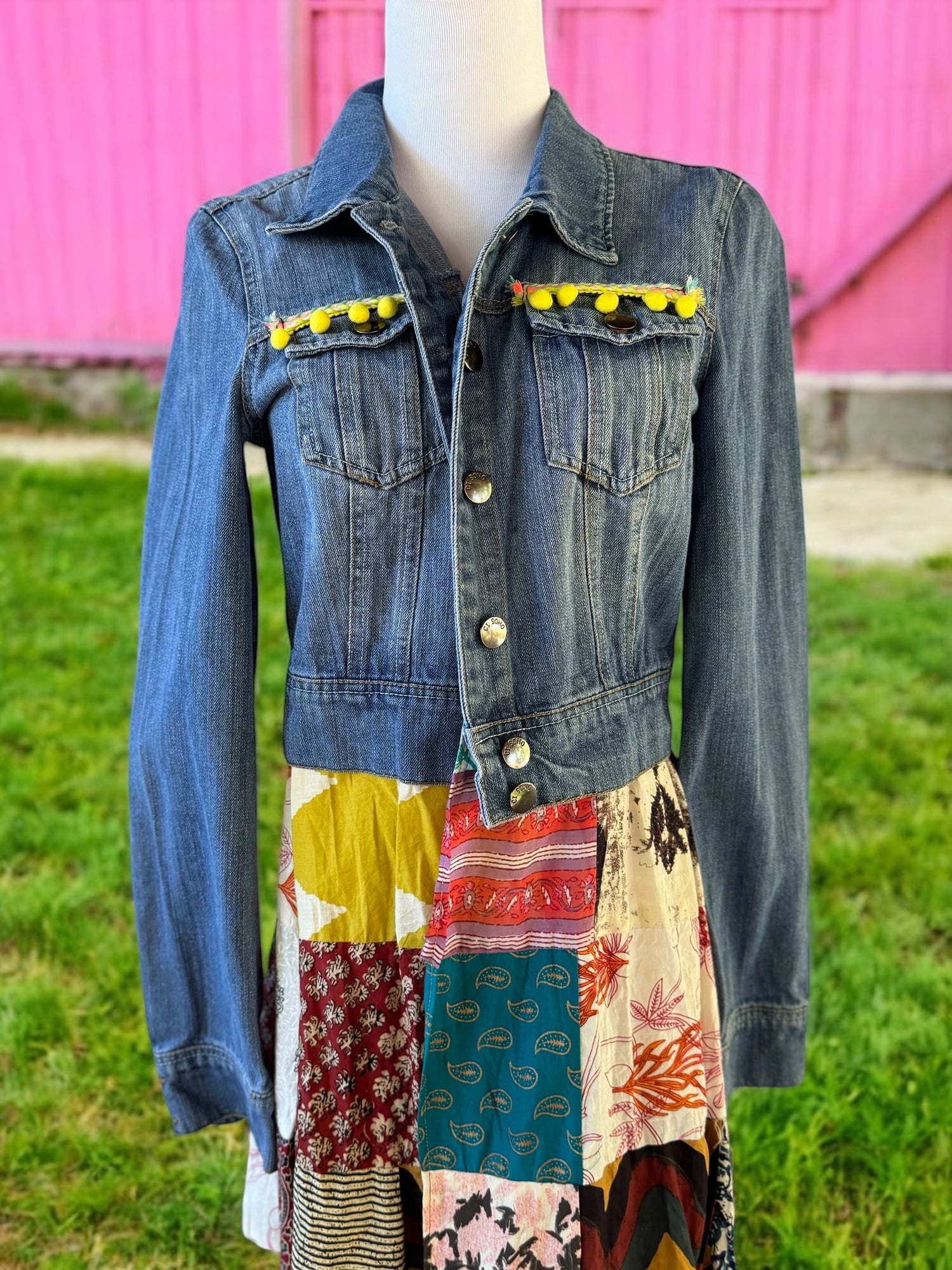 SALE Denim Sequin Patchwork Jacket Size Large