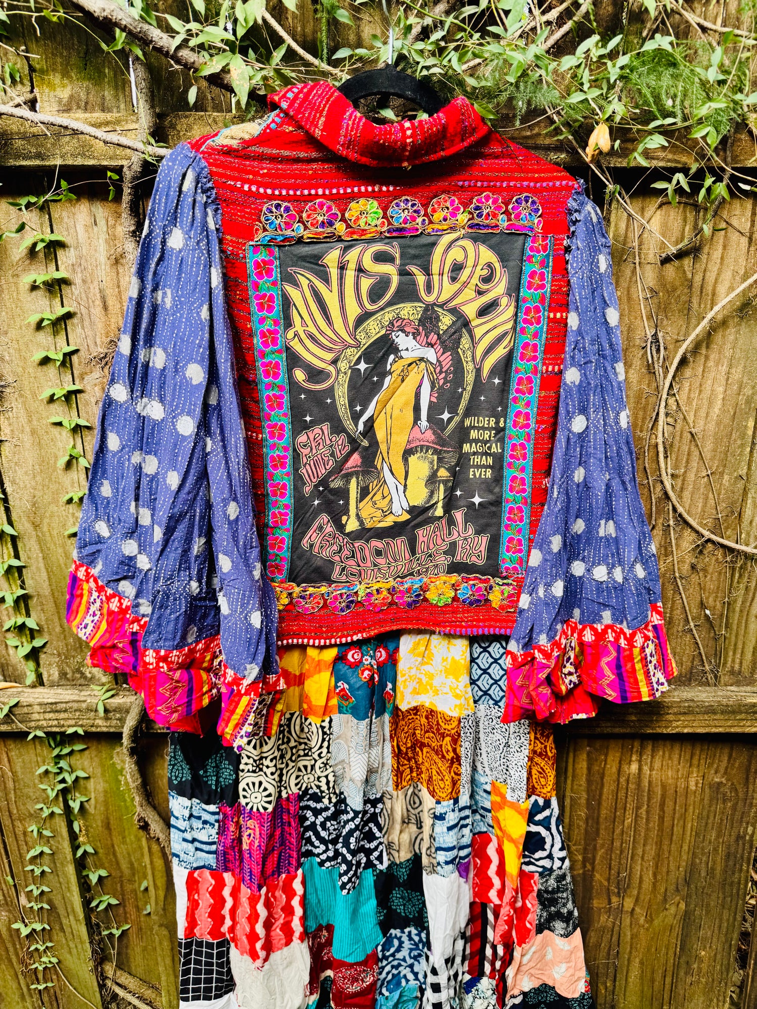 One of a Kind Janis Joplin Patchwork Jacket Duster Bell Sleeves Size M/L