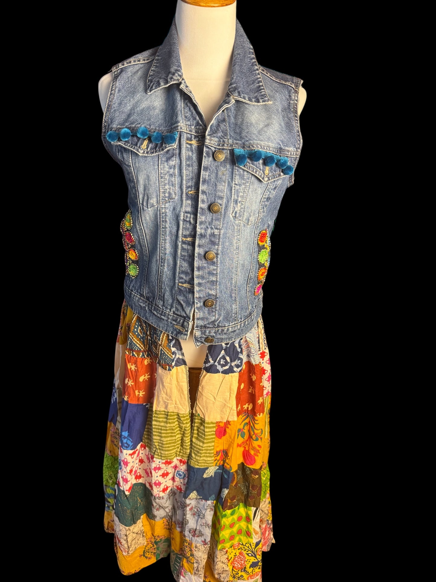 Upcycled Patchwork Grateful Dead Duster Vest Women’s size Small