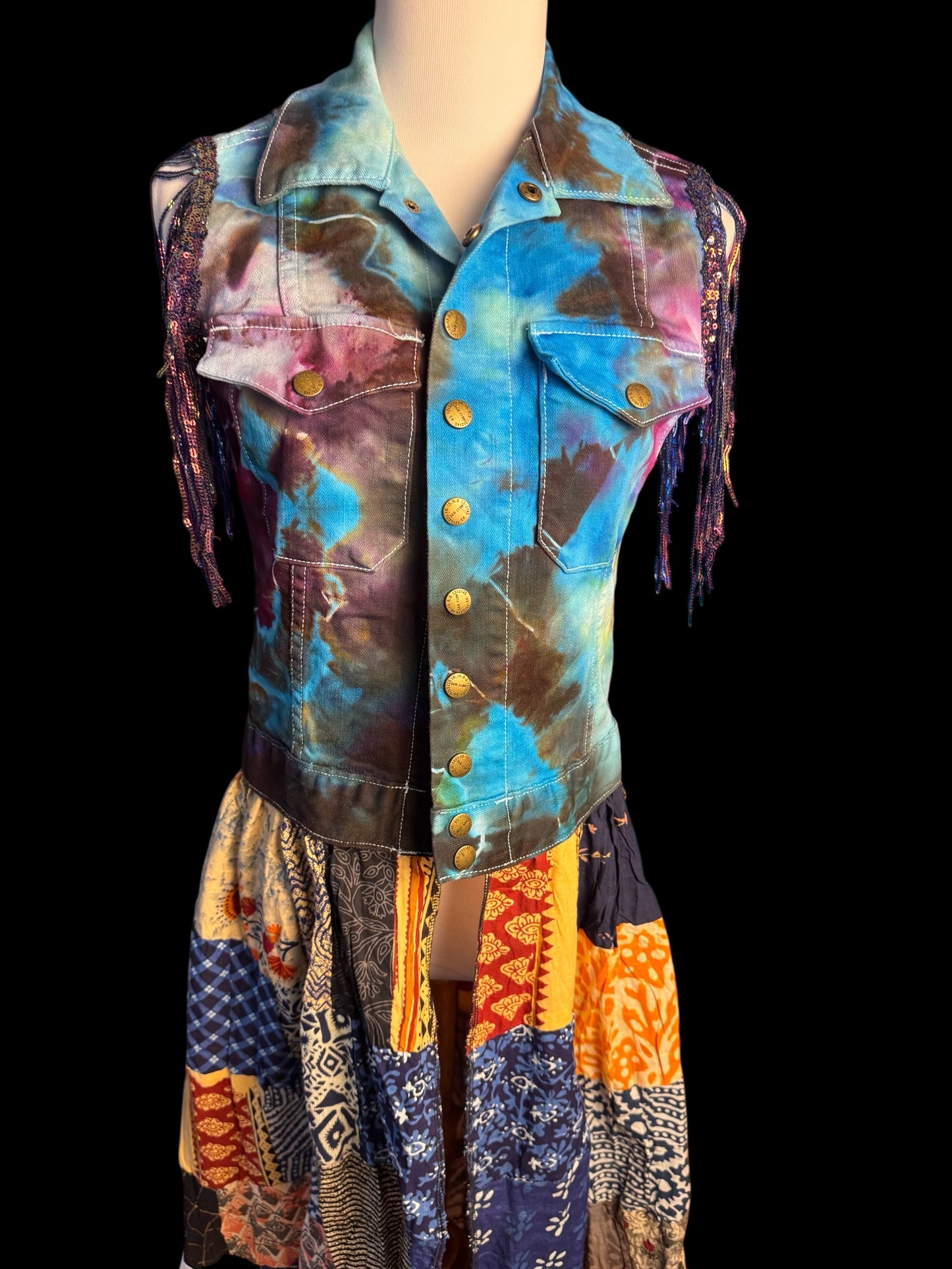 Grateful Dead Tiedye Duster Vest Patchwork Size Small