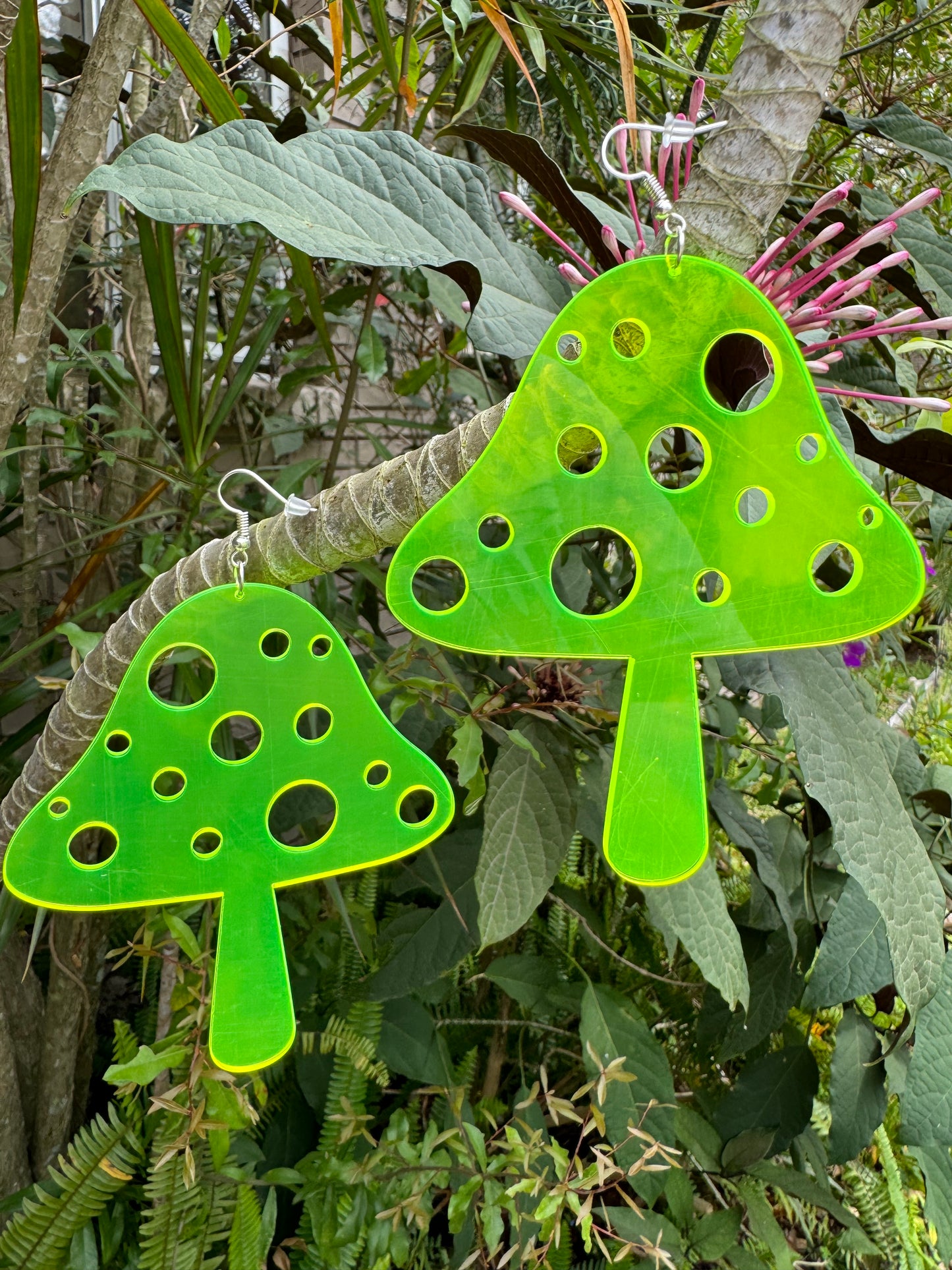 Neon Mushroom Plexi Glass Acrylic Earrings