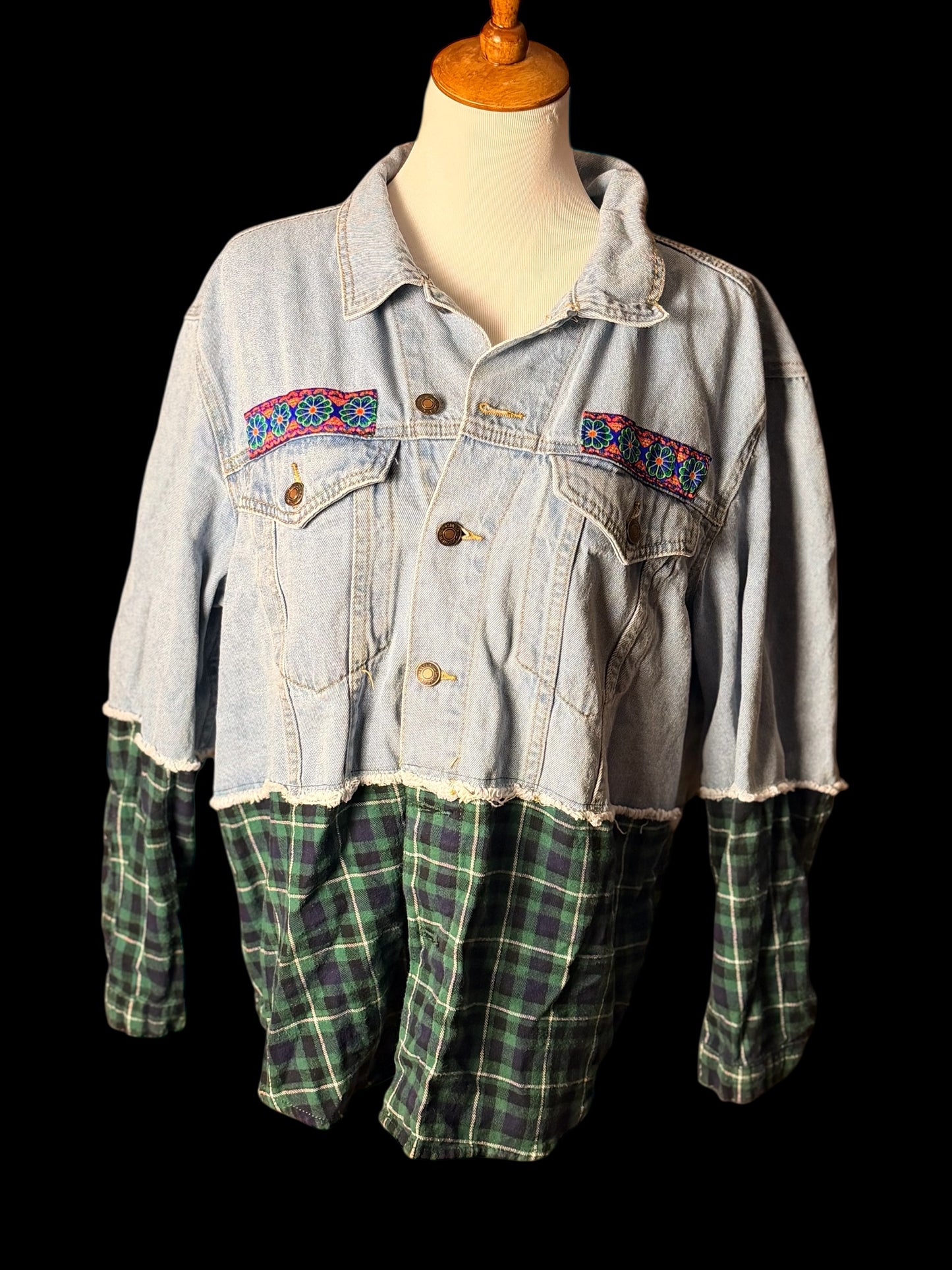Grateful Dead Patchwork Plaid Oversized Jean Shirt/Jacket Women's Size Small/Medium