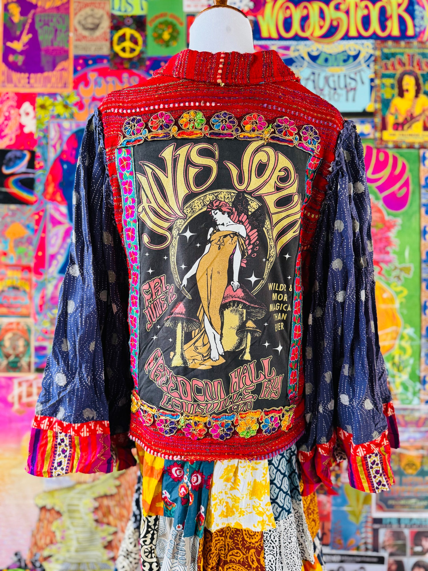 One of a Kind Janis Joplin Patchwork Jacket Duster Bell Sleeves Size M/L