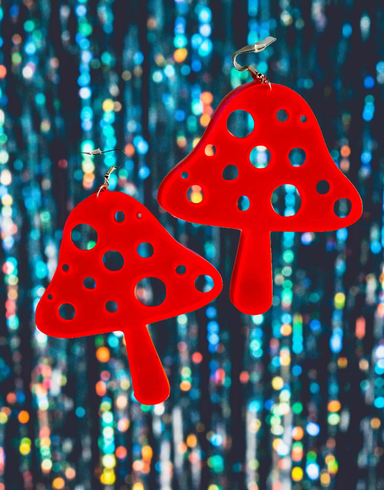 Neon Mushroom Plexi Glass Acrylic Earrings