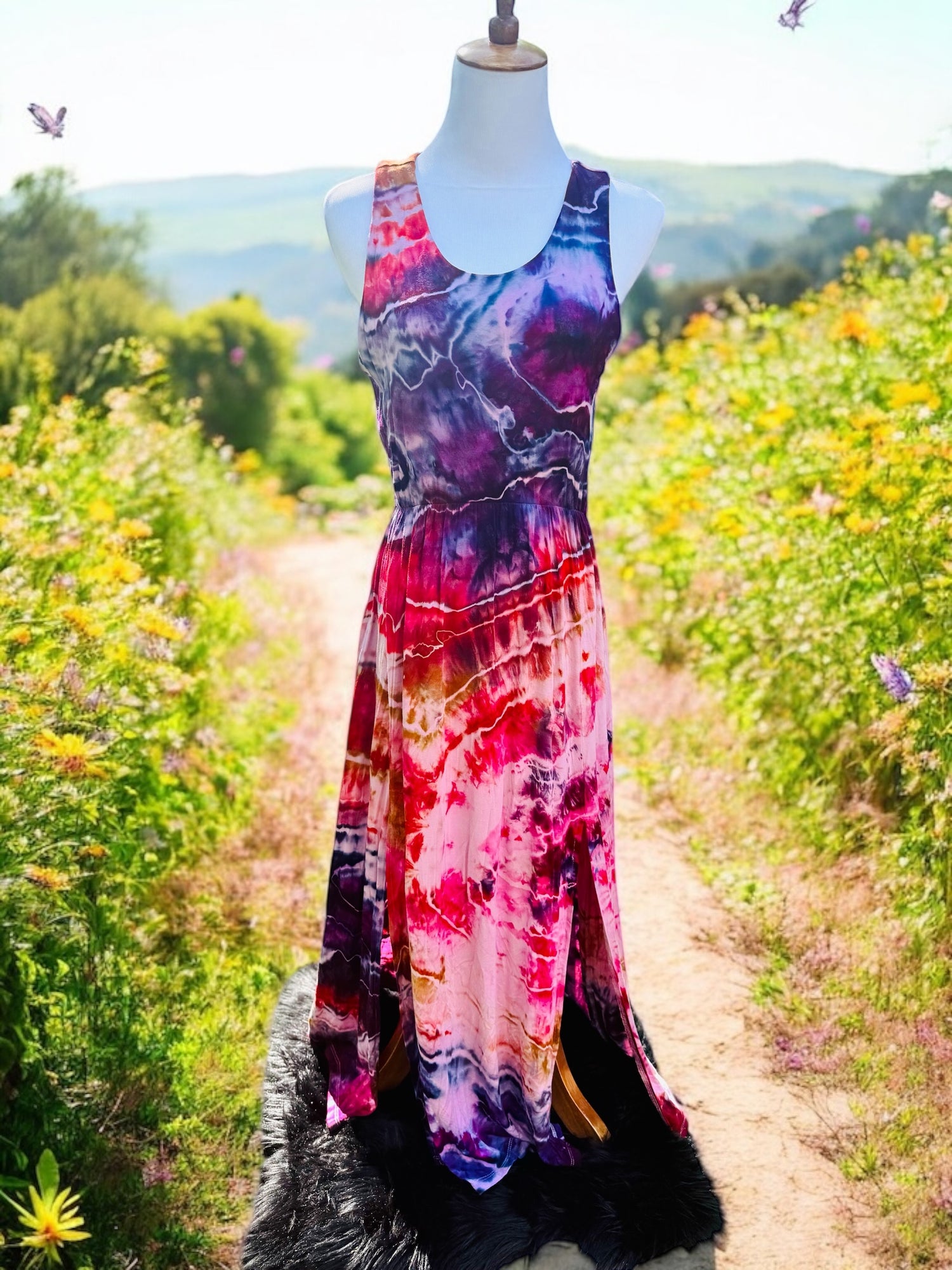 Geode Tiedye Midi Dress with slits/pockets Size Medium