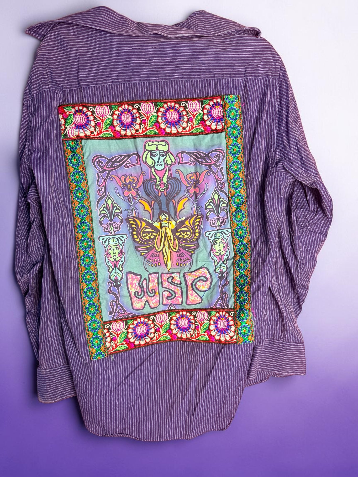 Men’s Purple Striped Long Sleeve Button Up Widespread Panic Shirt Size Large