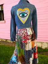 SALE Denim Sequin Patchwork Jacket Size Large