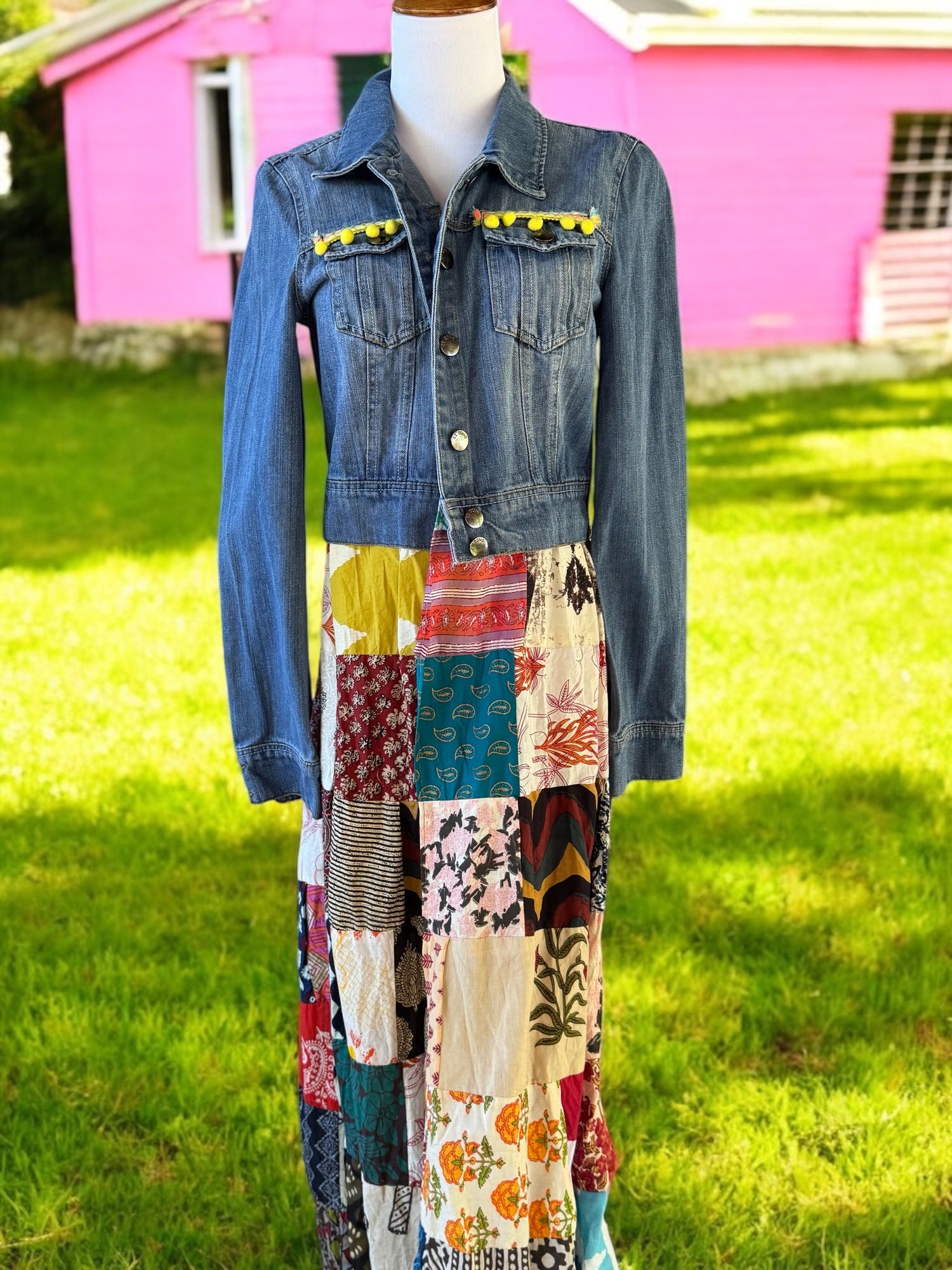 SALE Denim Sequin Patchwork Jacket Size Large