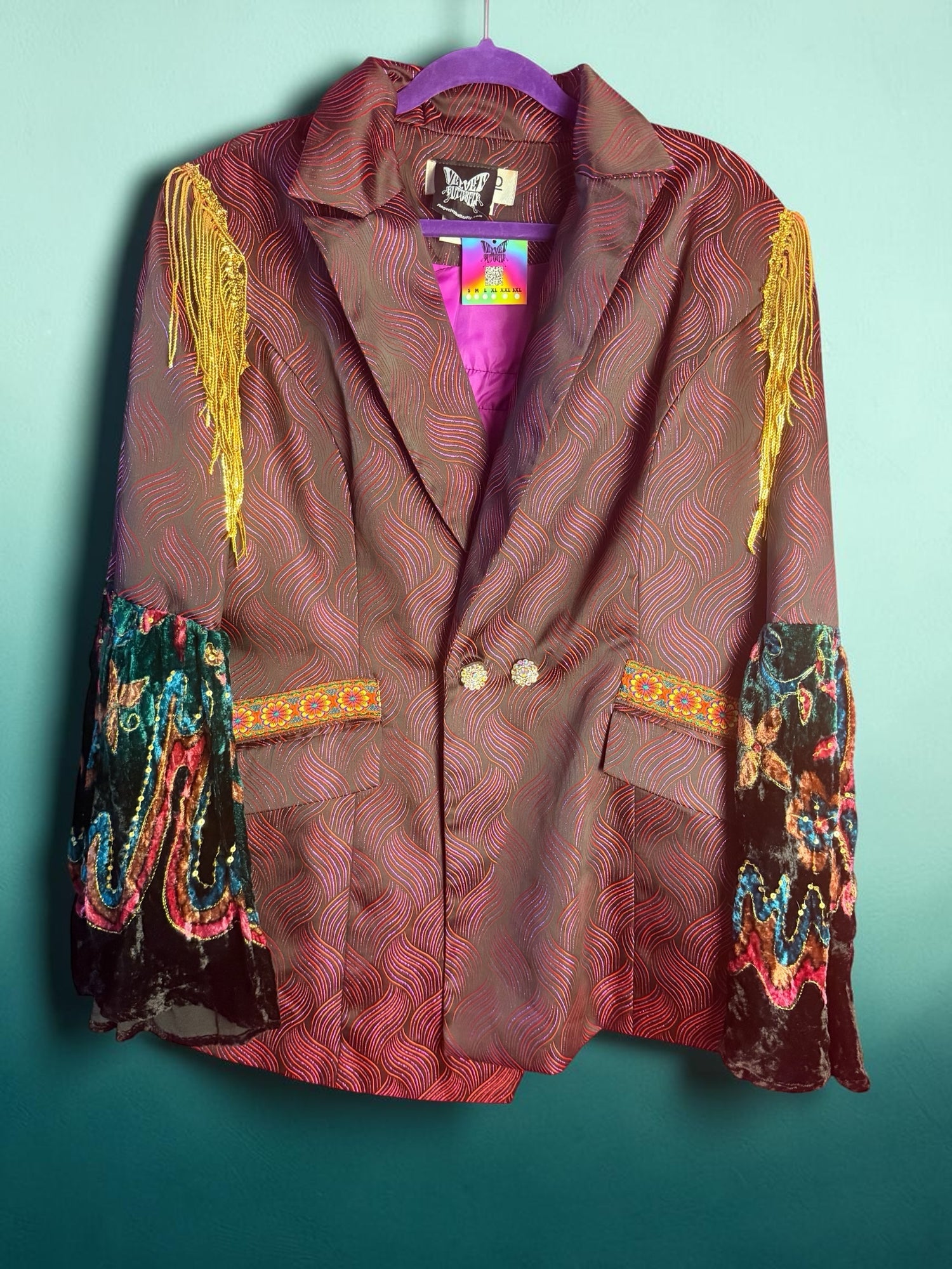 Widespread Panic Art Nouveau Upcycled Patchwork Jacket Bellsleeves Women’s Size 16 (XL)