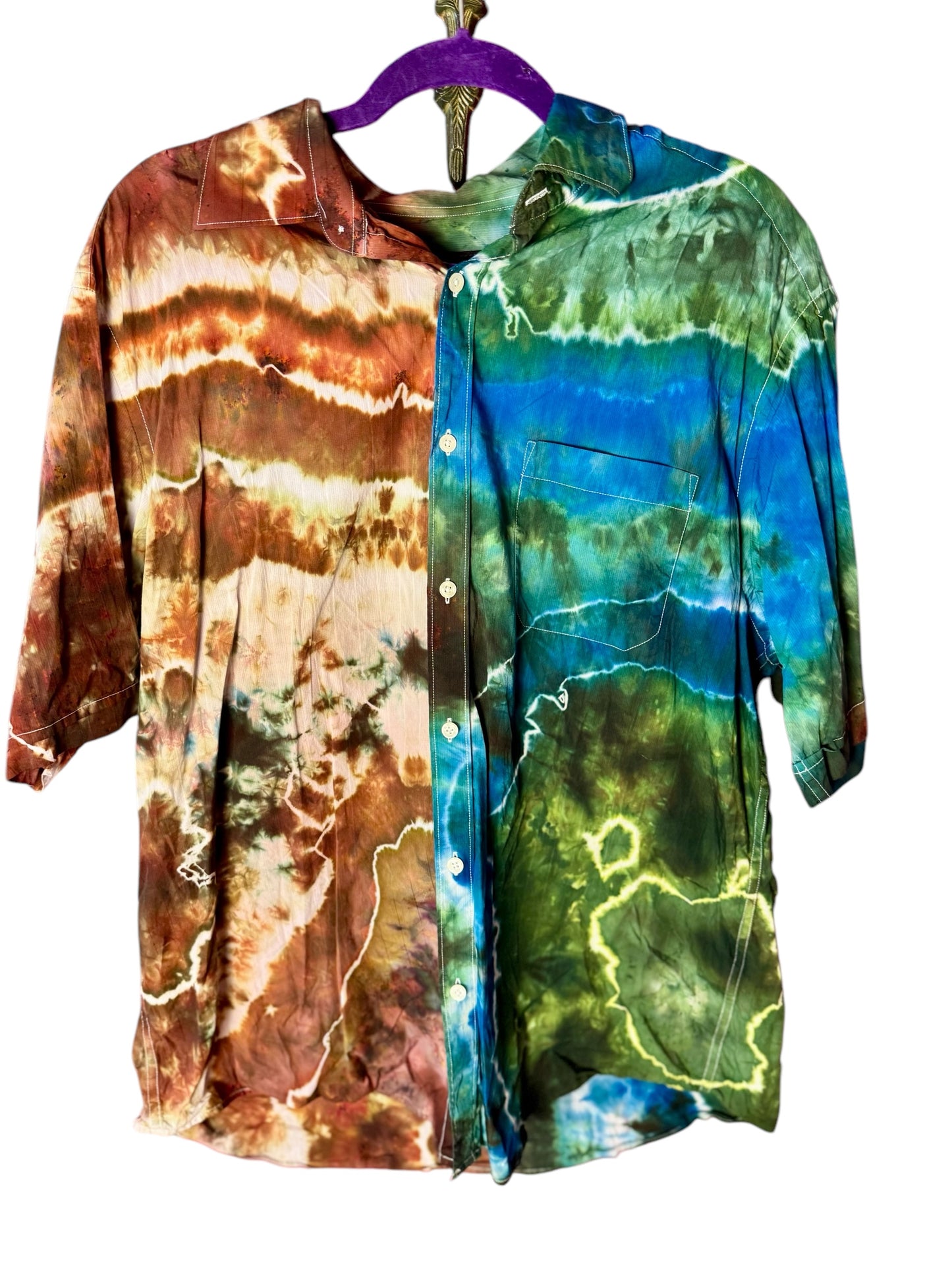 Men’s Two Toned Tiedye Upcycled Billy Strings Button Up Shirt Size XL