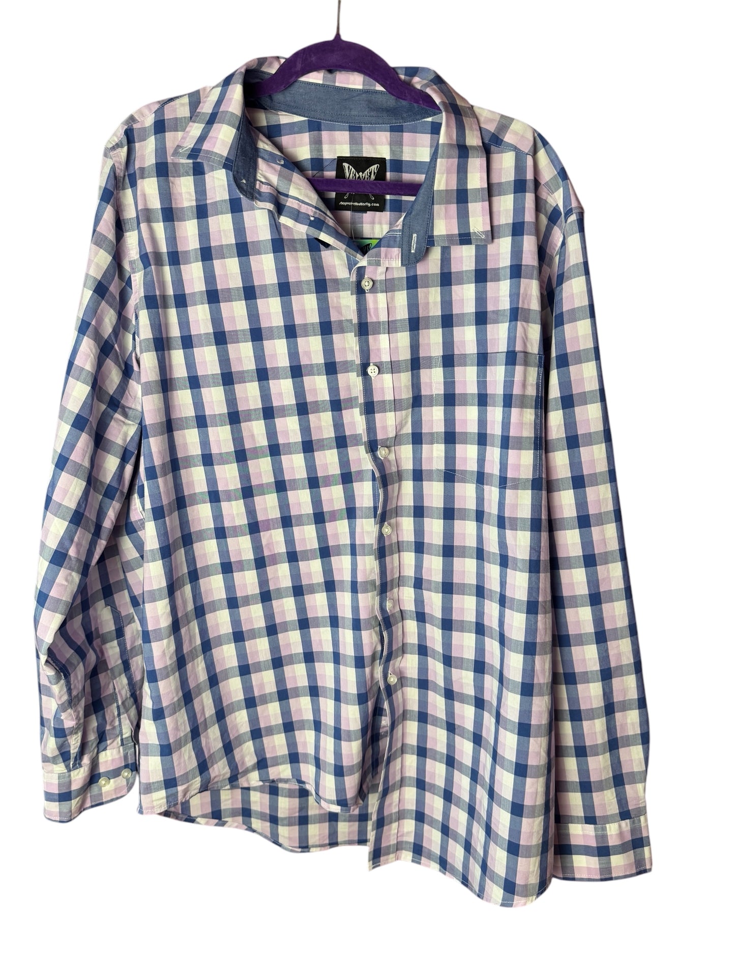 Men’s Longsleeve Plaid Billy Strings Upcycled Button Up Shirt Size XXL
