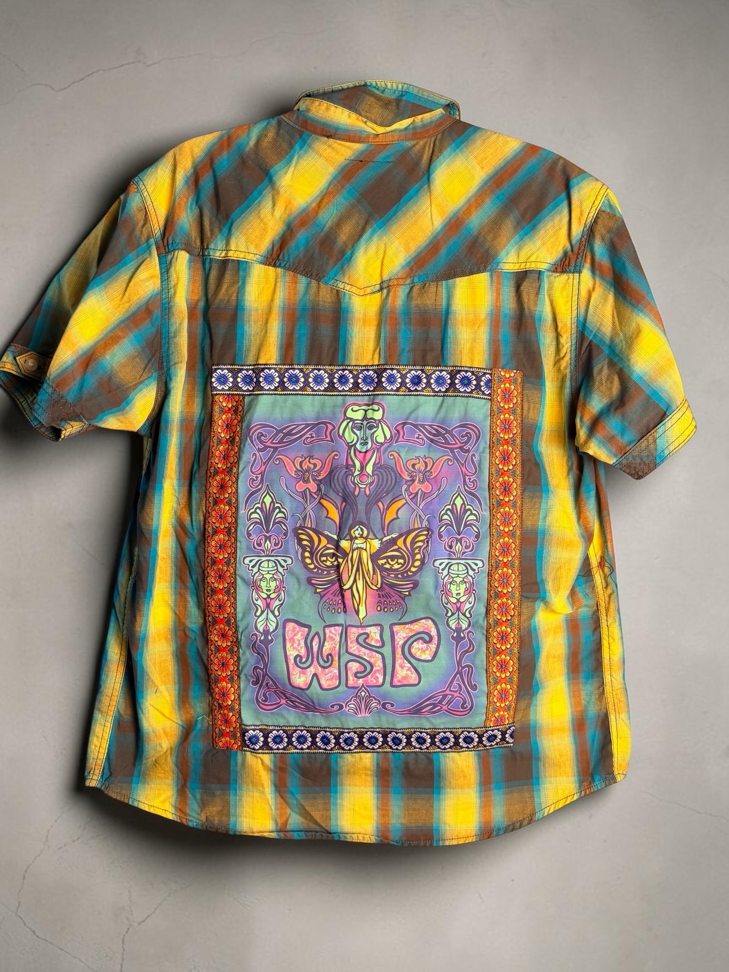 Men’s Upcycled Widespread Panic Art Nouveau Button Up Shirt Size Men’s XL