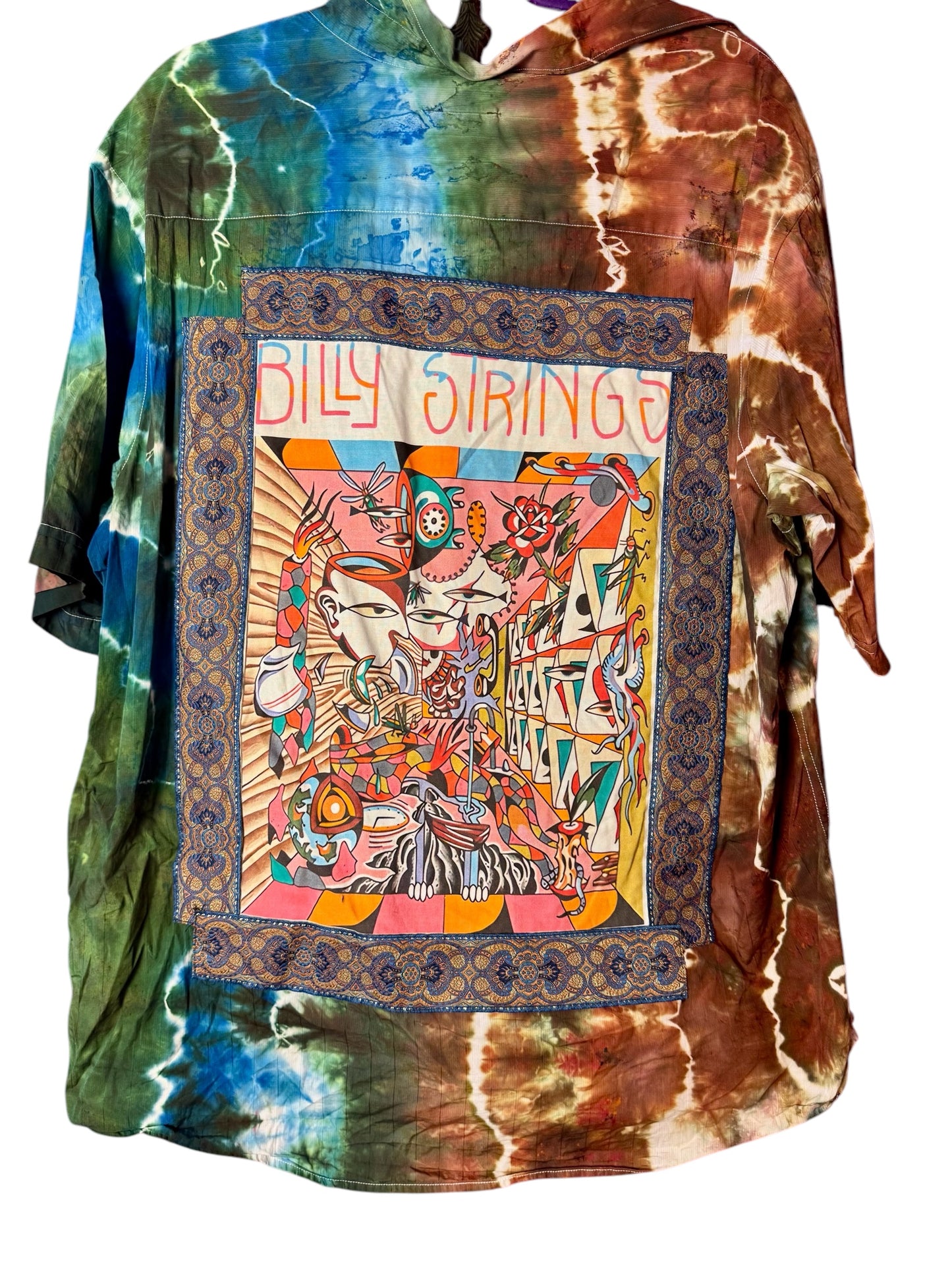 Men’s Two Toned Tiedye Upcycled Billy Strings Button Up Shirt Size XL