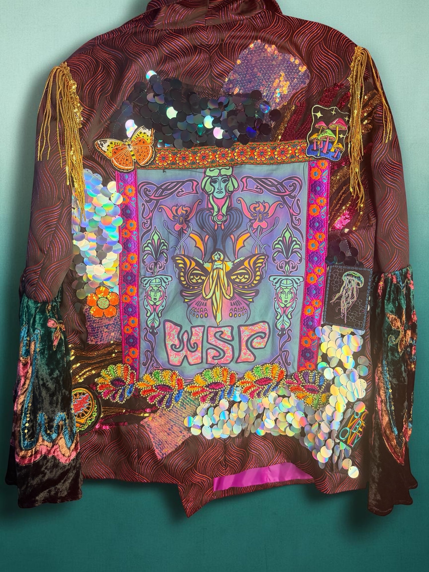 Widespread Panic Art Nouveau Upcycled Patchwork Jacket Bellsleeves Women’s Size 16 (XL)