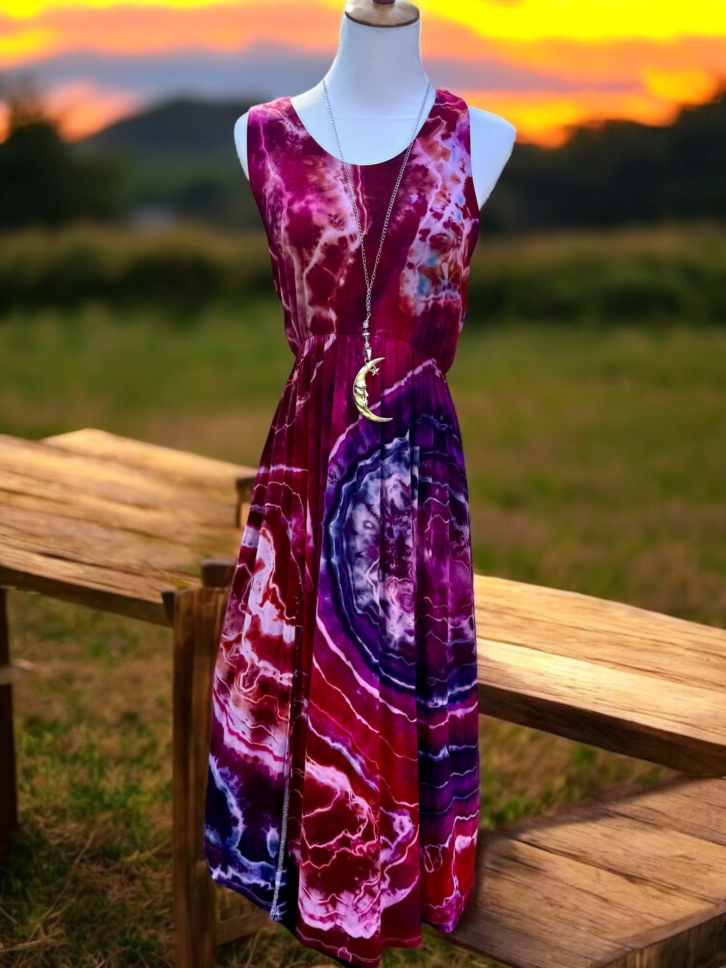 Geode Tiedye Midi Dress with slits/pockets Size Large