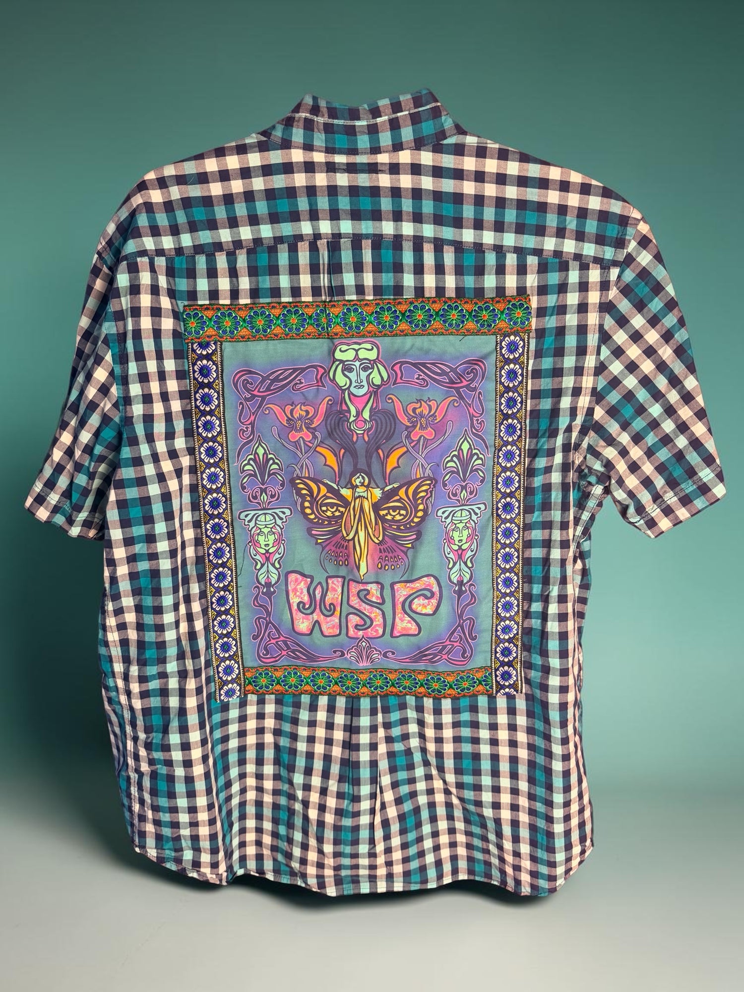 Men’s Checkered Upcycled Button up Widespread Panic Tee Size XL
