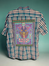 Men’s Checkered Upcycled Button up Widespread Panic Tee Size XL