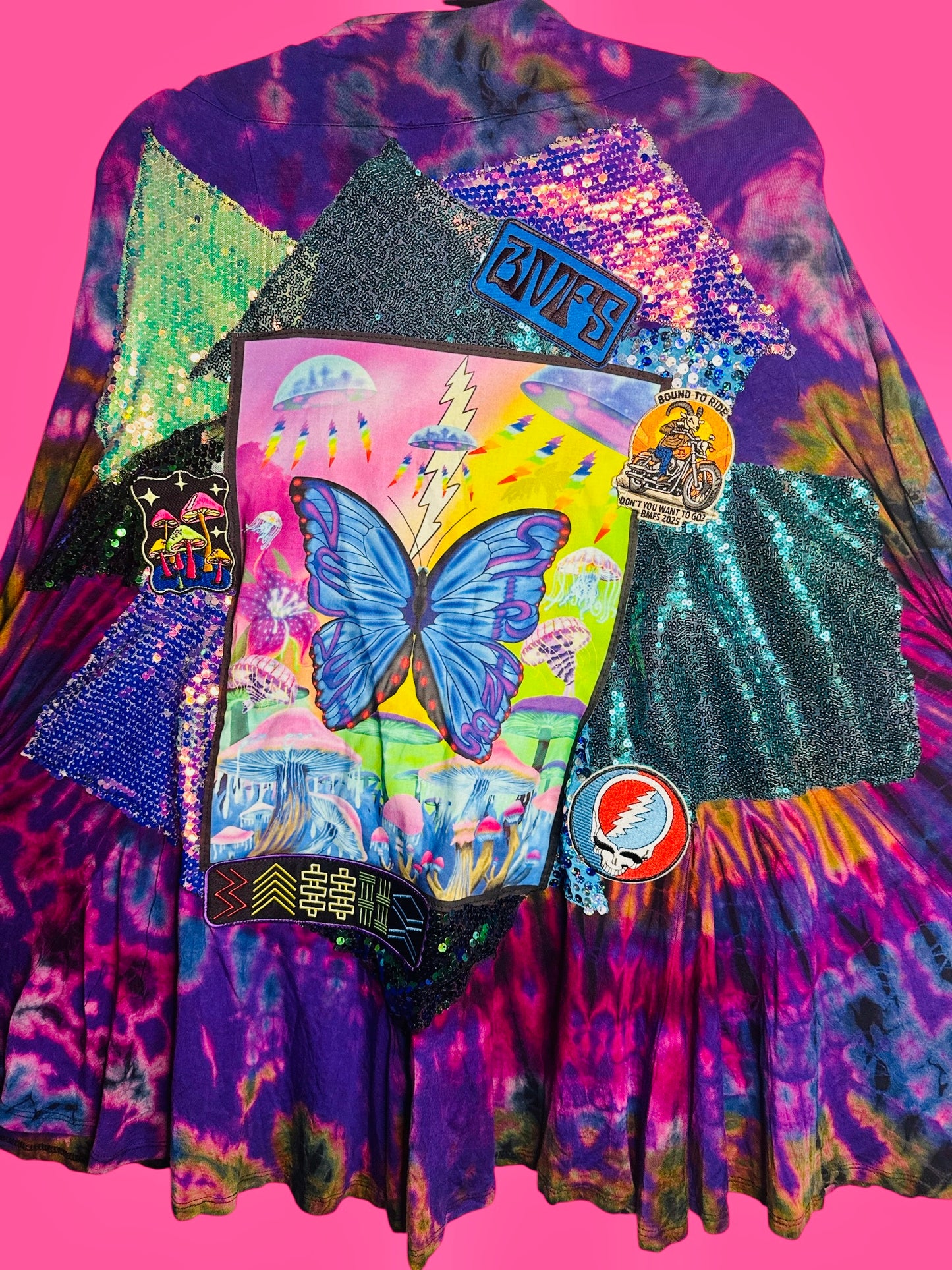 Tiedye Upcycled Velvet Strings Sparkle Cardigan size Women’s XL