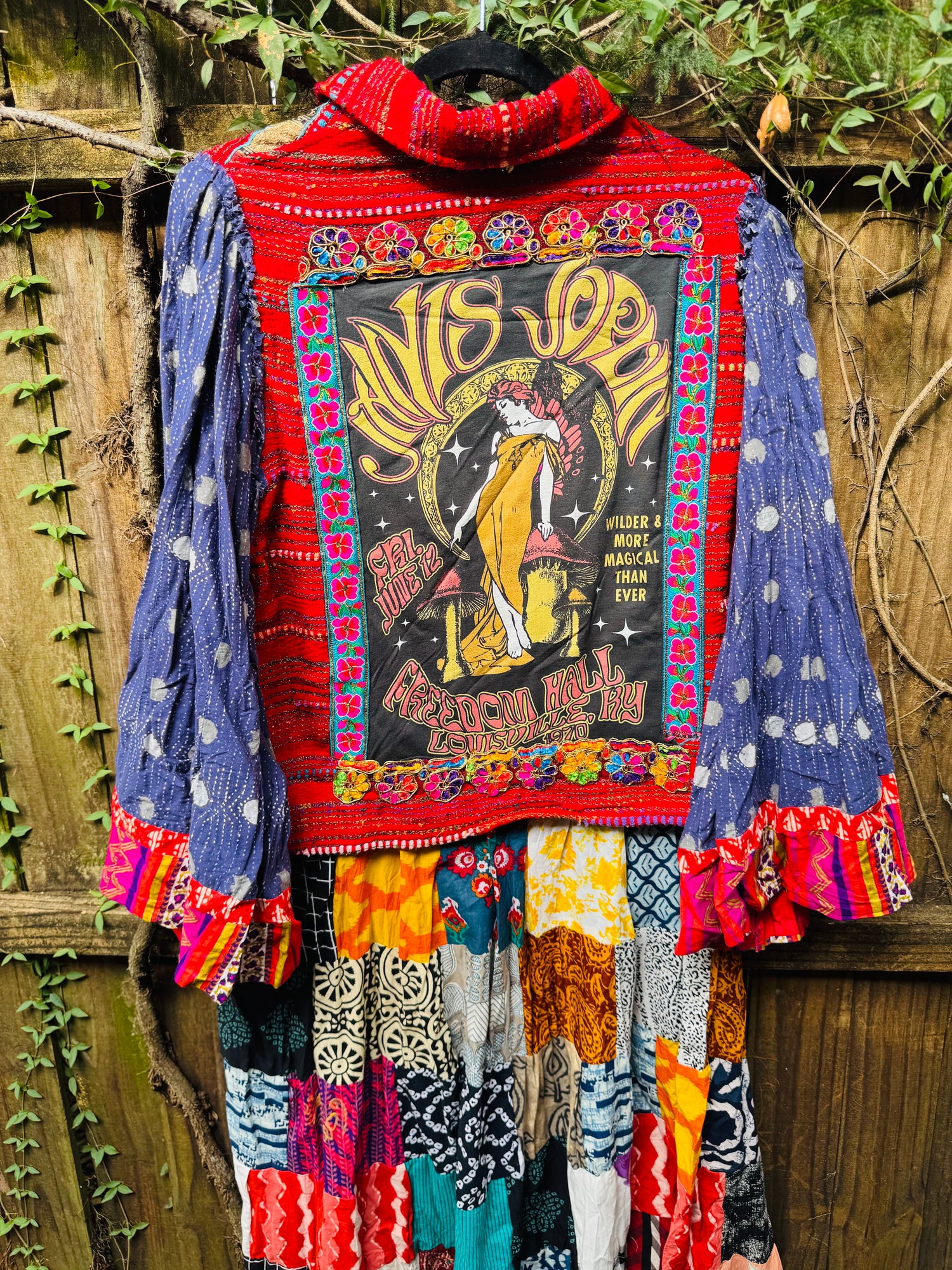 One of a Kind Janis Joplin Patchwork Jacket Duster Bell Sleeves Size M/L