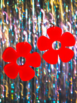 Groovy Neon Flower Power Plexi Glass Acrylic Earrings
