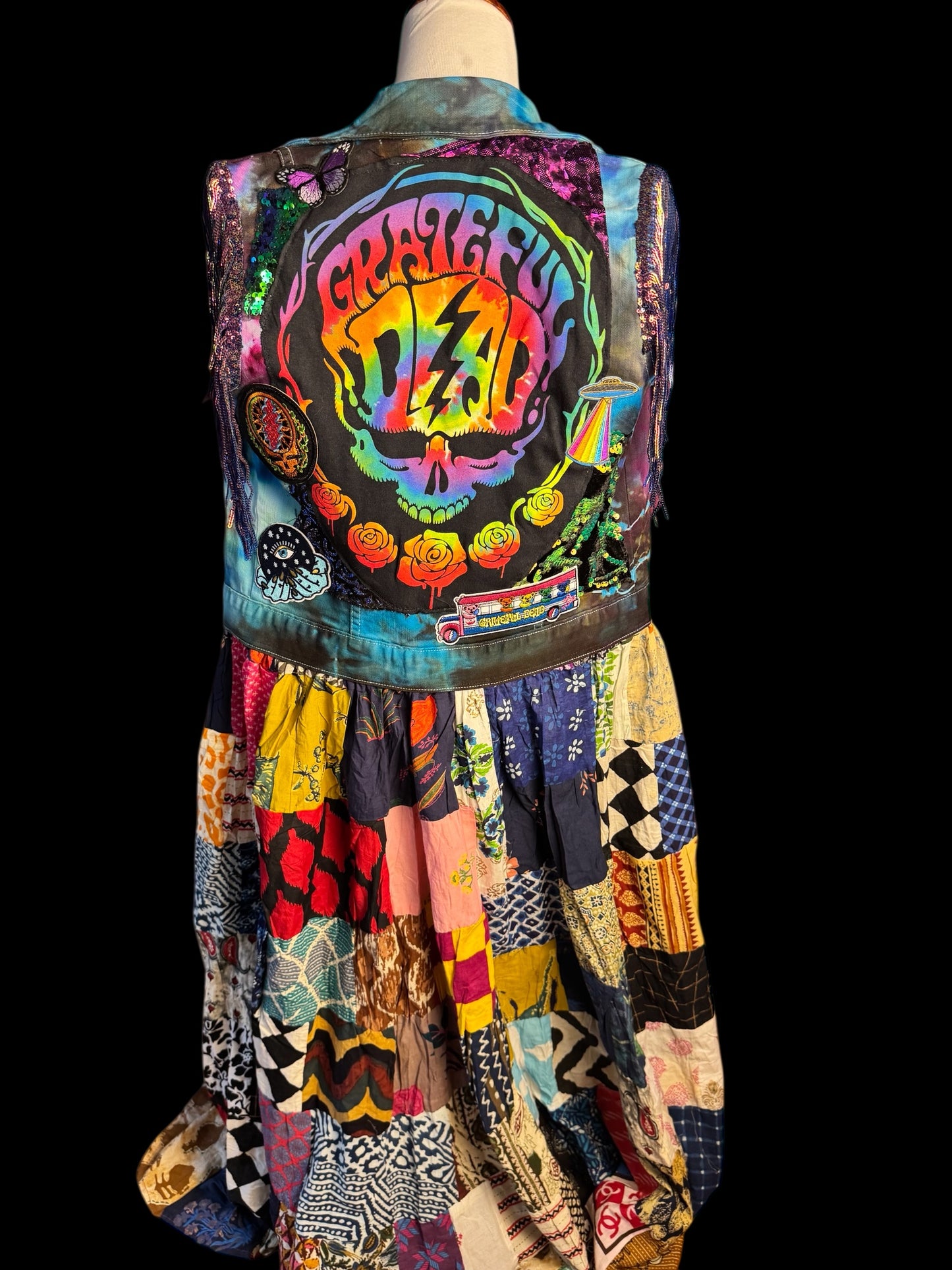 Grateful Dead Tiedye Duster Vest Patchwork Size Small