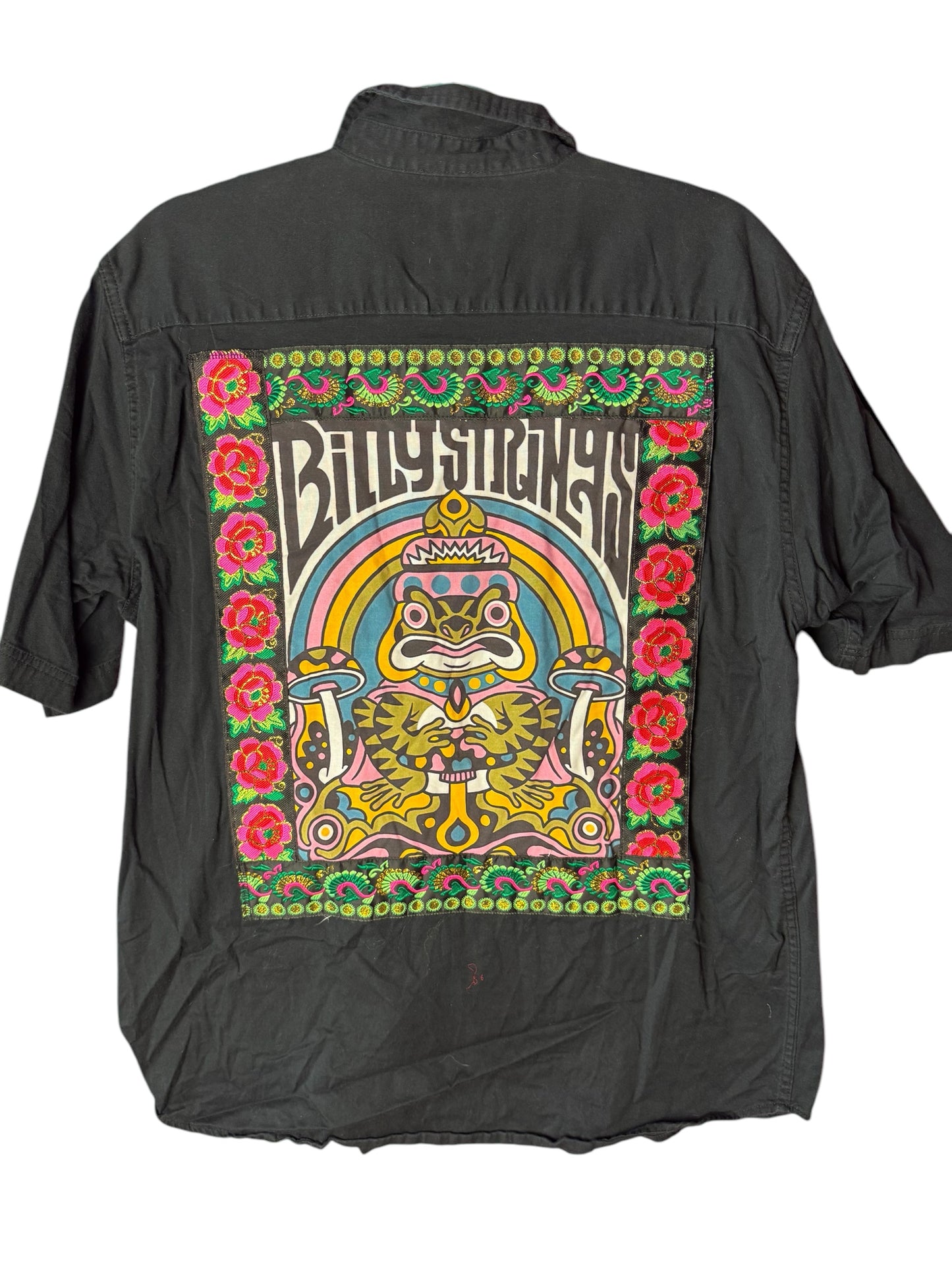 Men’s Upcycled Black Wrangler Billy Strings Upcycled Button up Tshirt Size Large