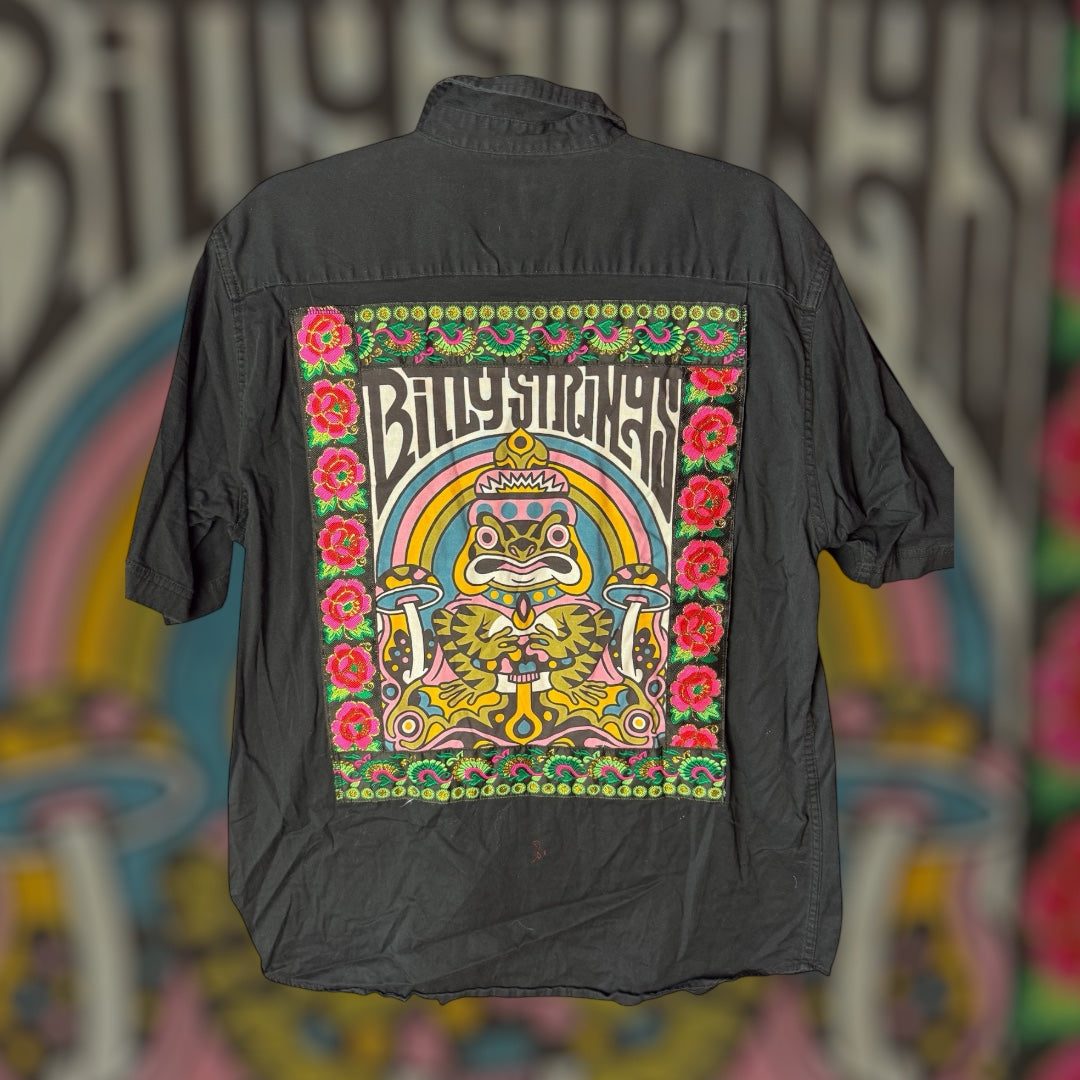 Men’s Upcycled Black Wrangler Billy Strings Upcycled Button up Tshirt Size Large