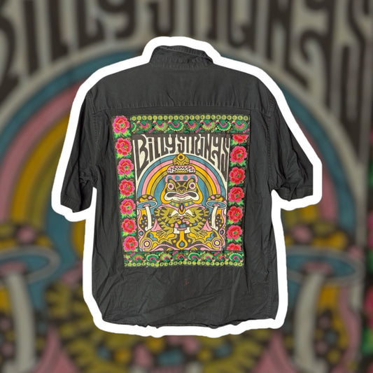 Men’s Upcycled Black Wrangler Billy Strings Upcycled Button up Tshirt Size Large