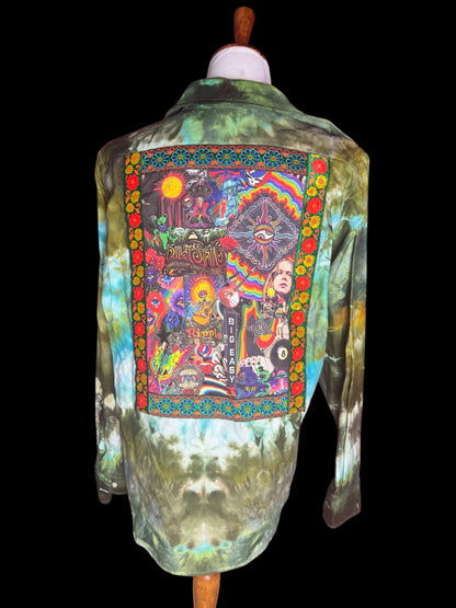 One of a Kind Upcycled Billy Strings BMFS Tiedye Button Up Shirt Size Medium