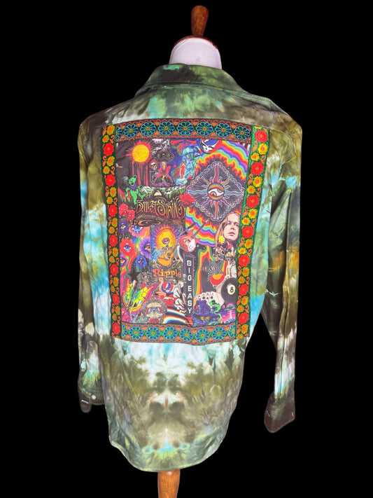 One of a Kind Upcycled Billy Strings BMFS Tiedye Button Up Shirt Size Medium