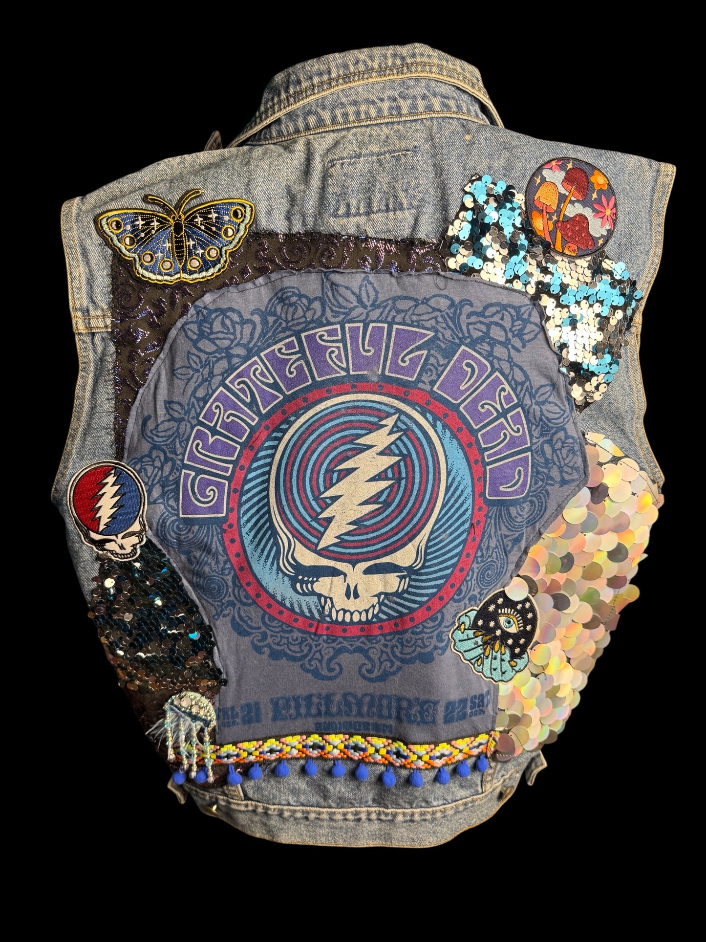 Grateful Dead Upcycled Denim Vest Size Women’s Large