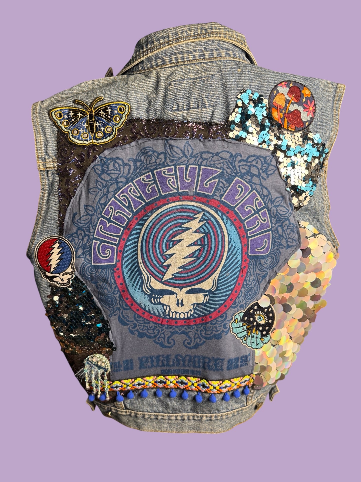 Grateful Dead Upcycled Denim Vest Size Women’s Large