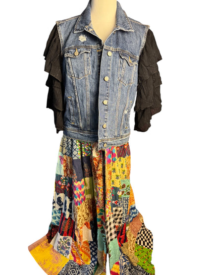 Grateful Dead Size Women’s Large Patchwork Upcycled Duster Denim Jacket Vest
