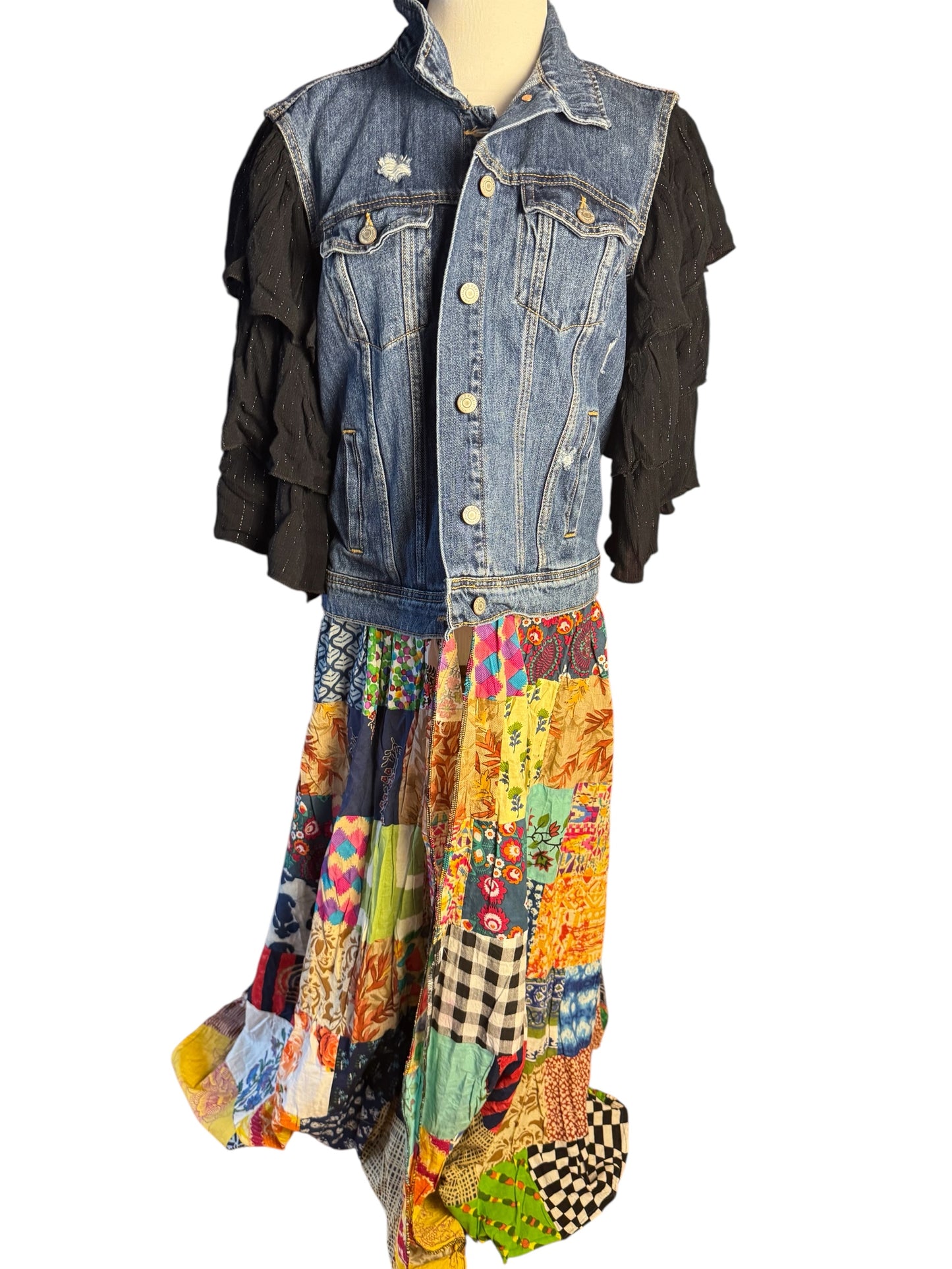 Grateful Dead Size Women’s Large Patchwork Upcycled Duster Denim Jacket Vest