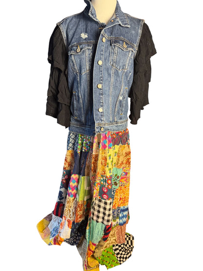 Grateful Dead Size Women’s Large Patchwork Upcycled Duster Denim Jacket Vest